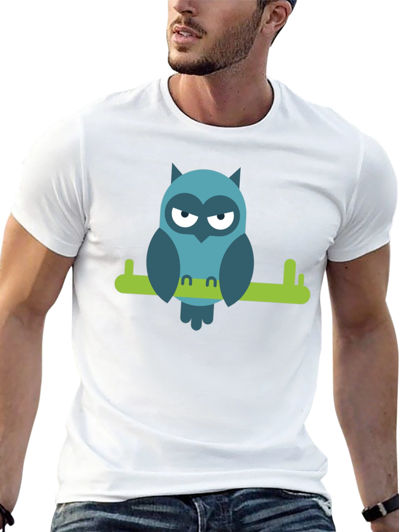 Black Cool Owl on Branch Graphic Tee - Black view 13