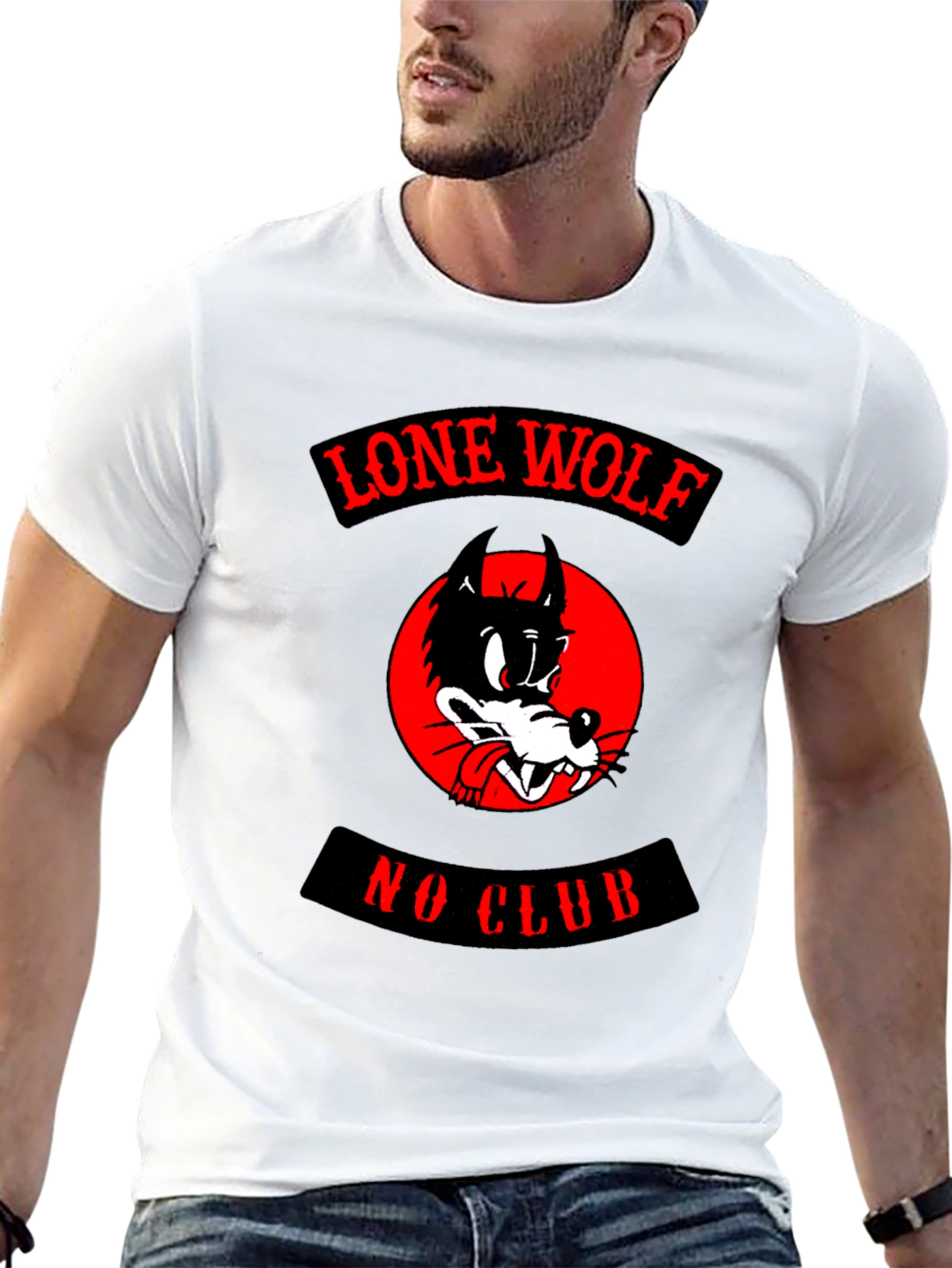 Black Lone Wolf No Club T-Shirt - Black Cotton Tee view 13