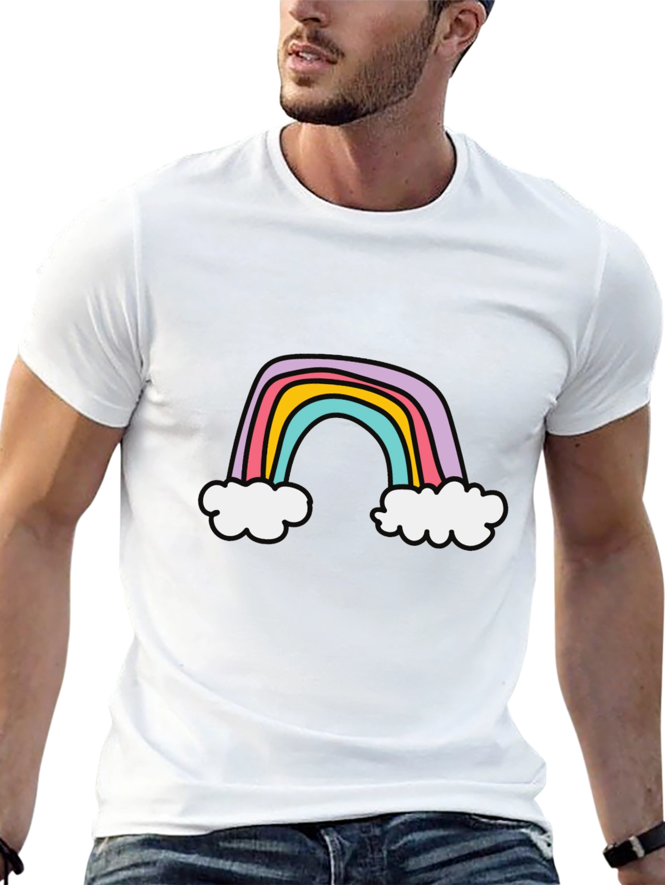 Black Rainbow Graphic Tee - Soft Cotton Blend, Casual Style view 13