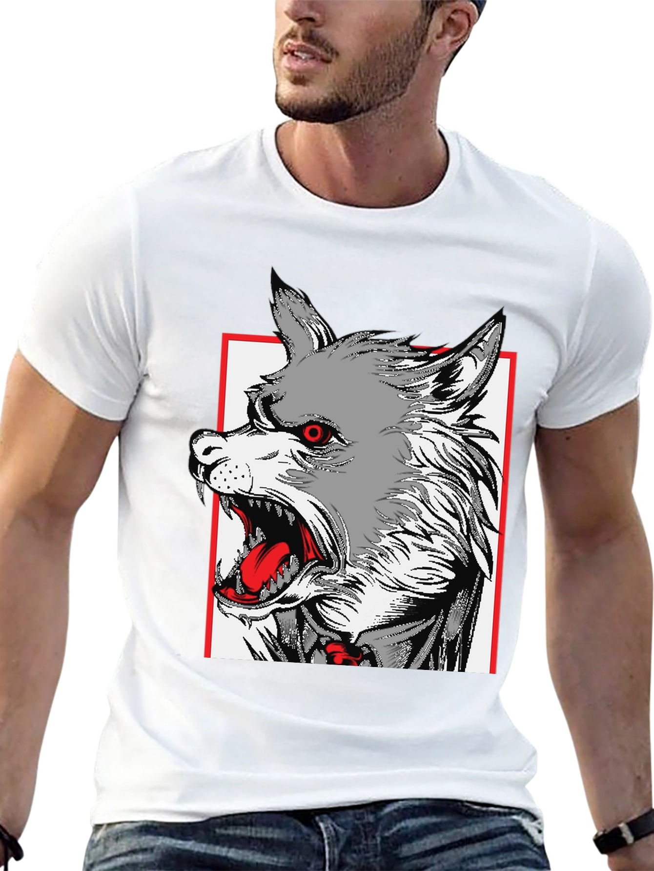 Black Wolf Graphic Print Black T-Shirt view 13