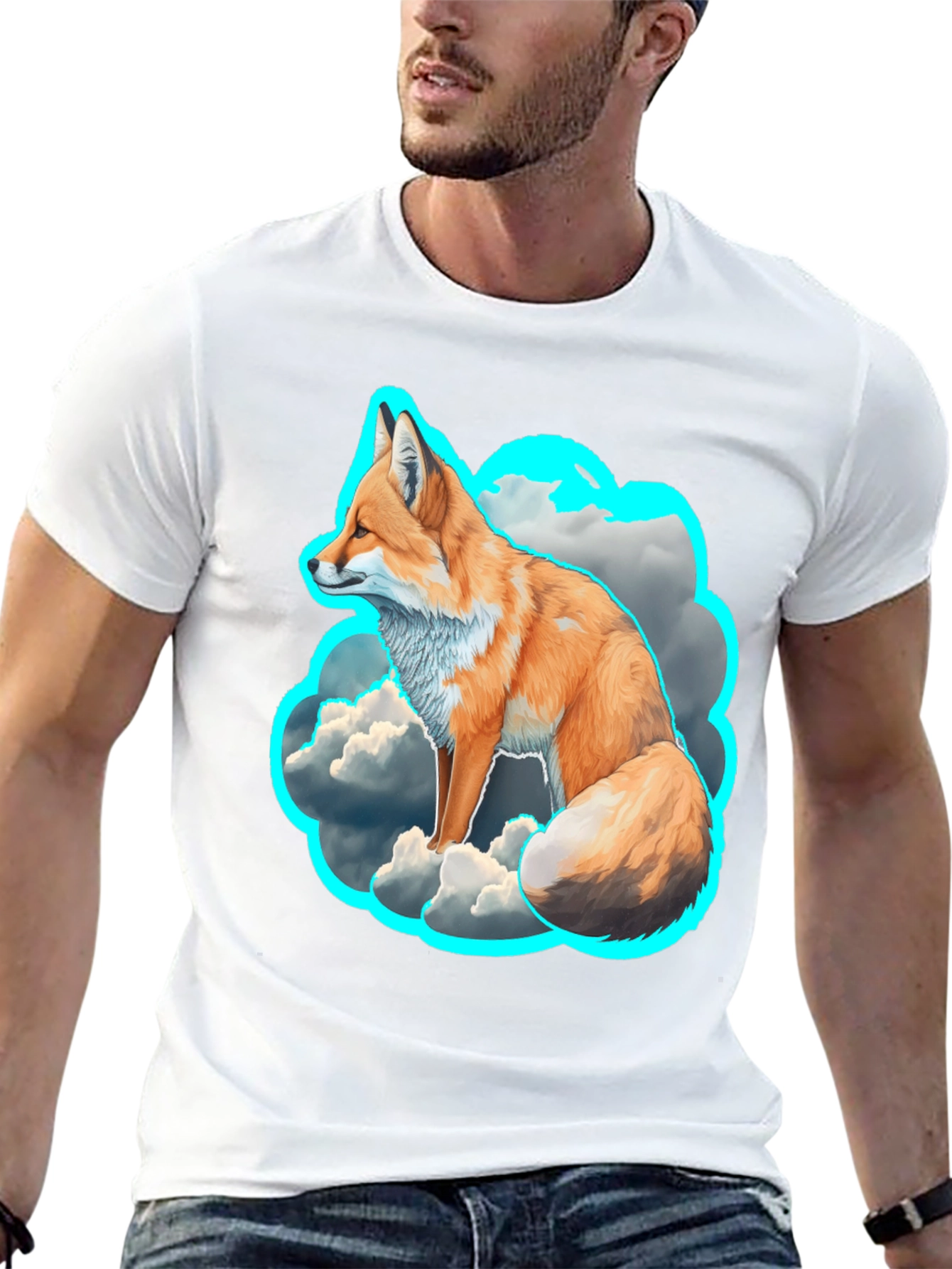 Black Fox in the Clouds Graphic Tee - Unique Design view 13