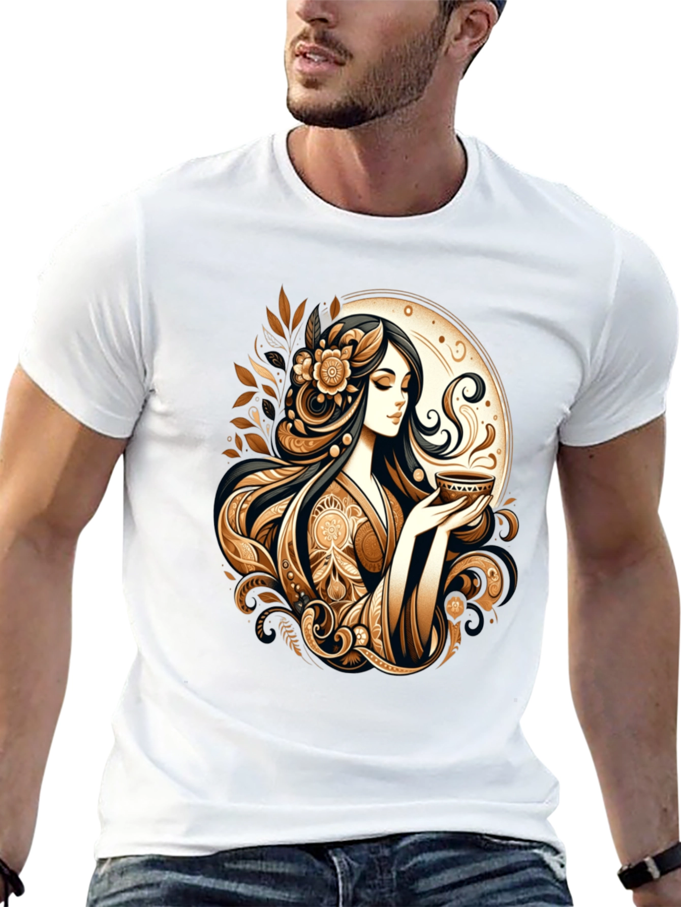 Black Elegant Woman Tea Art Graphic Tee view 13