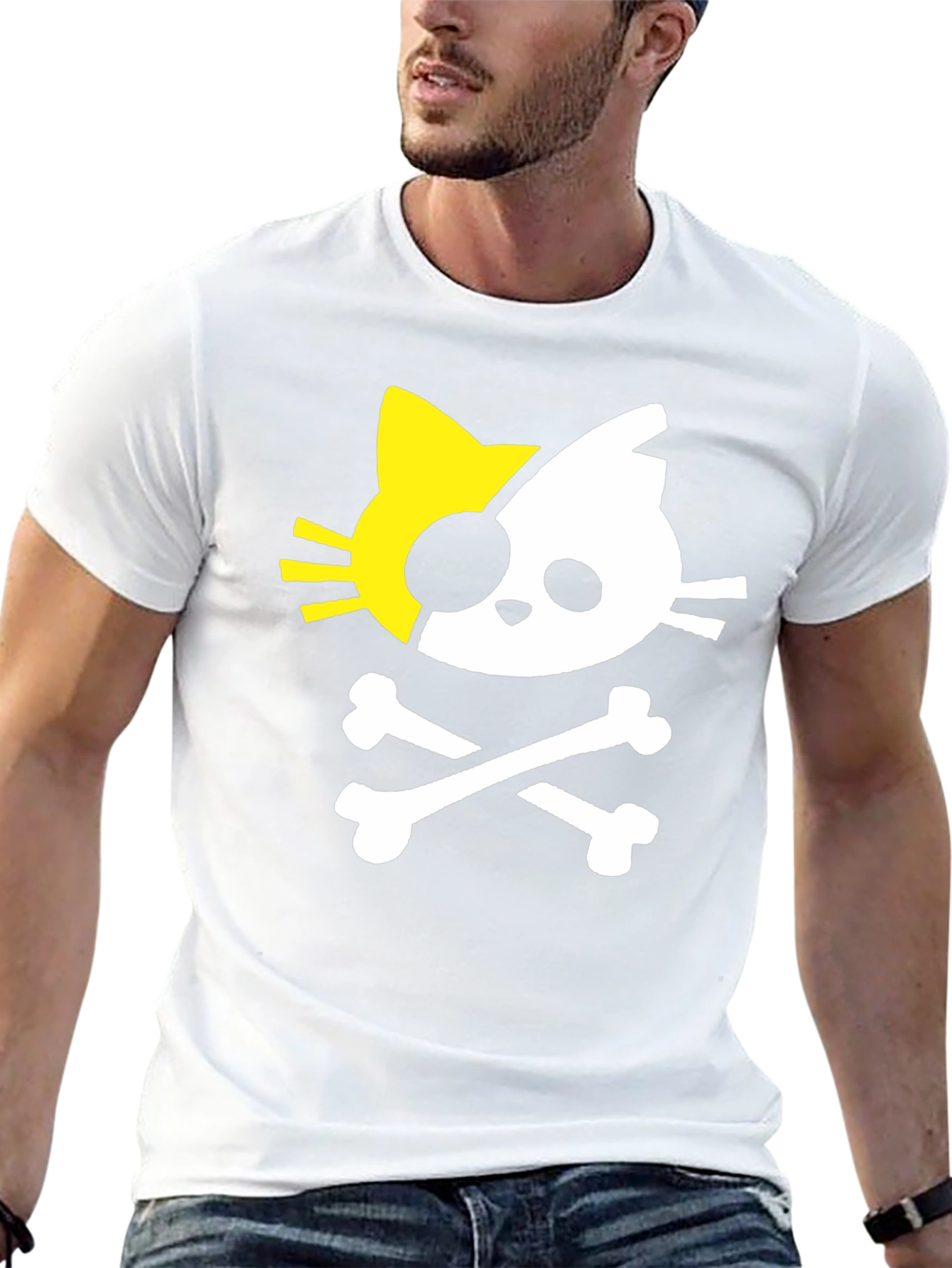 Black Pirate Kitty Graphic Tee - Black Cotton T-Shirt view 13