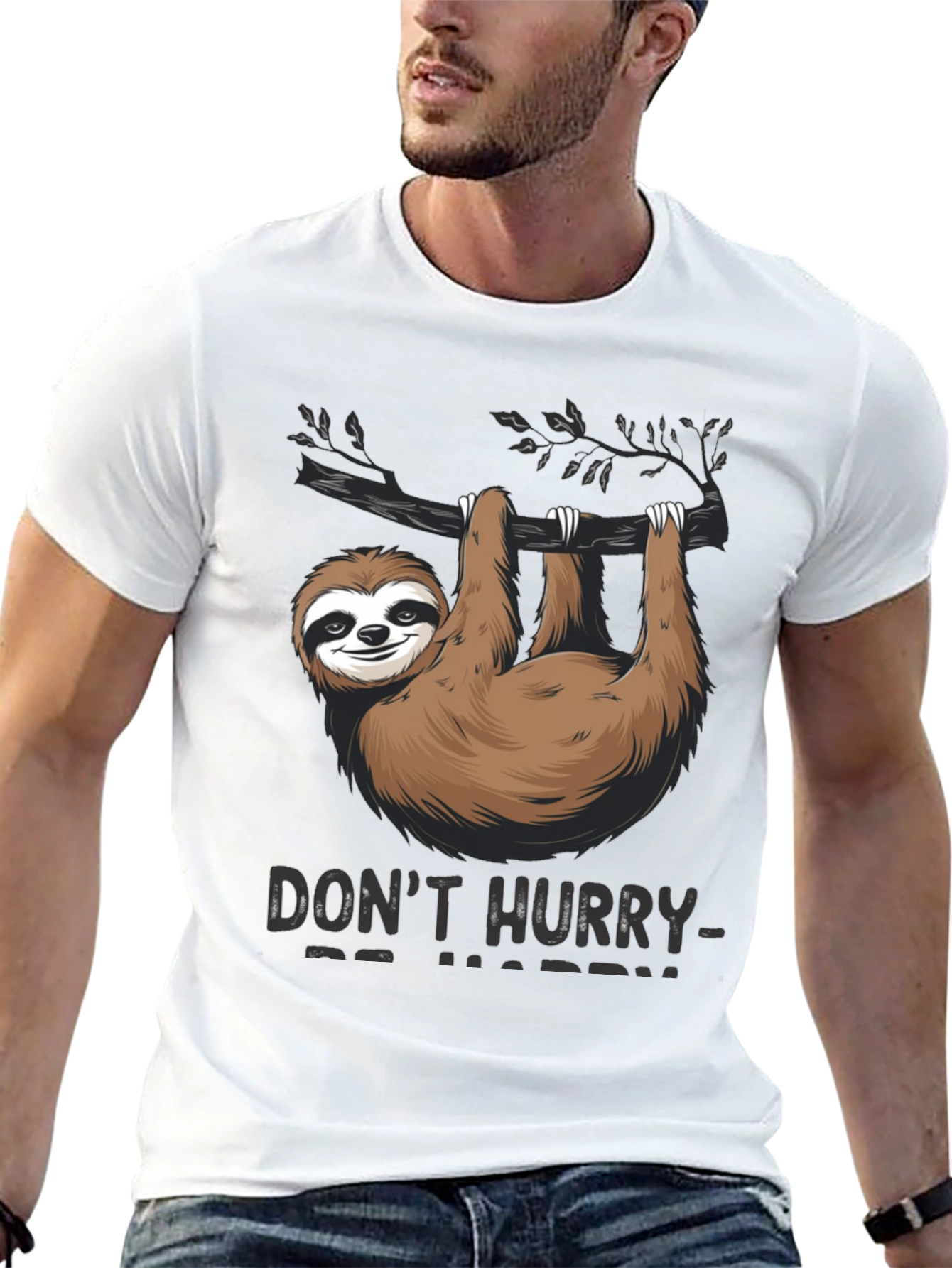 Black Don't Hurry Be Happy Sloth T-Shirt view 13