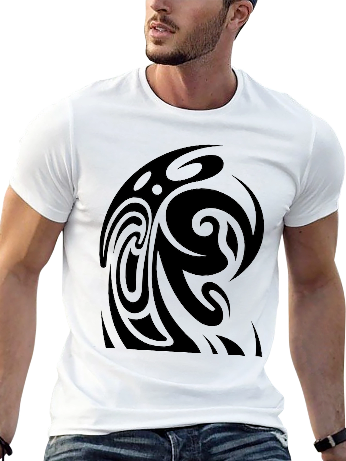 Black Tribal Swirl Black T-Shirt view 13