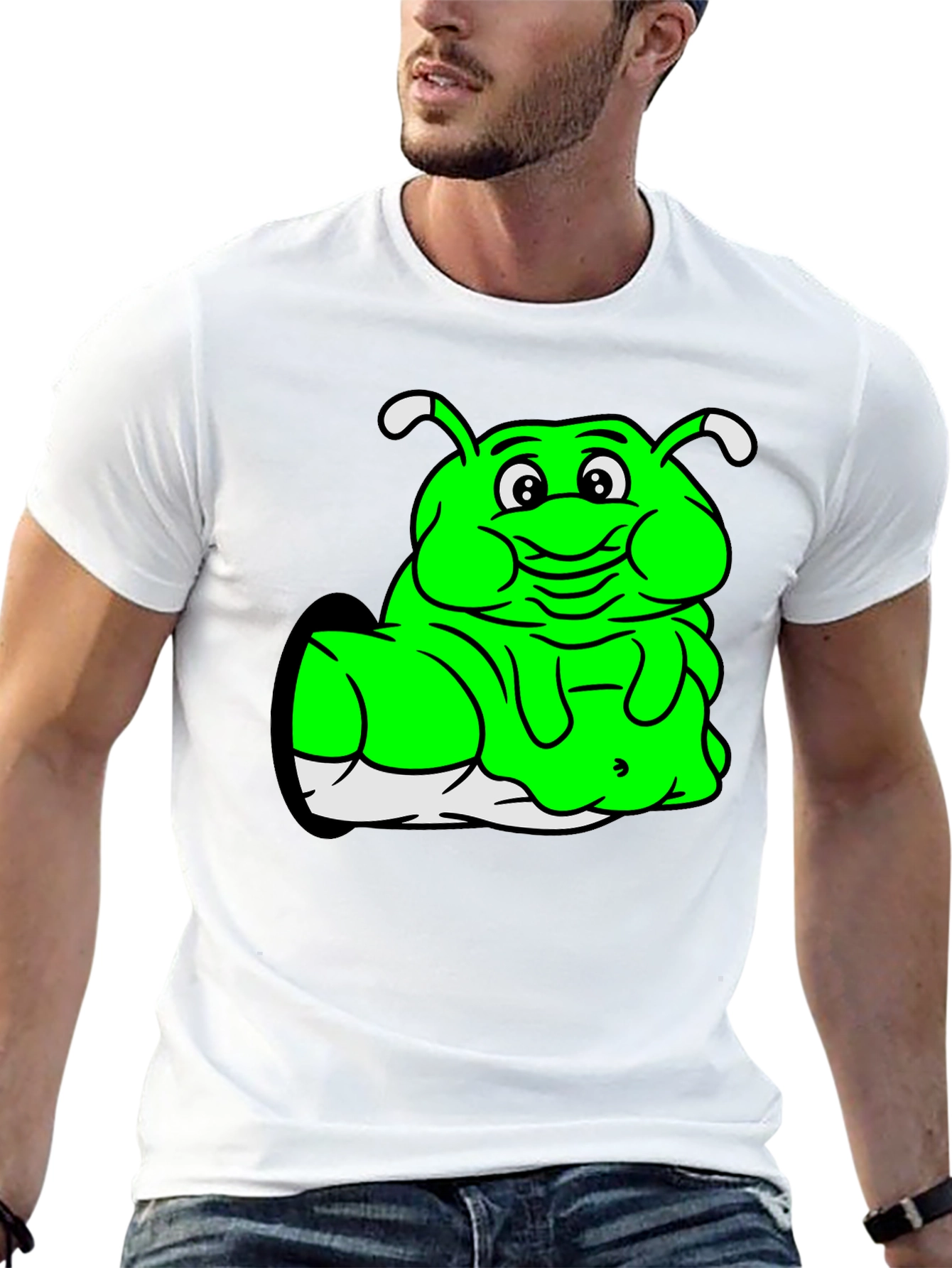 Black Green Cartoon Character Black T-Shirt view 13