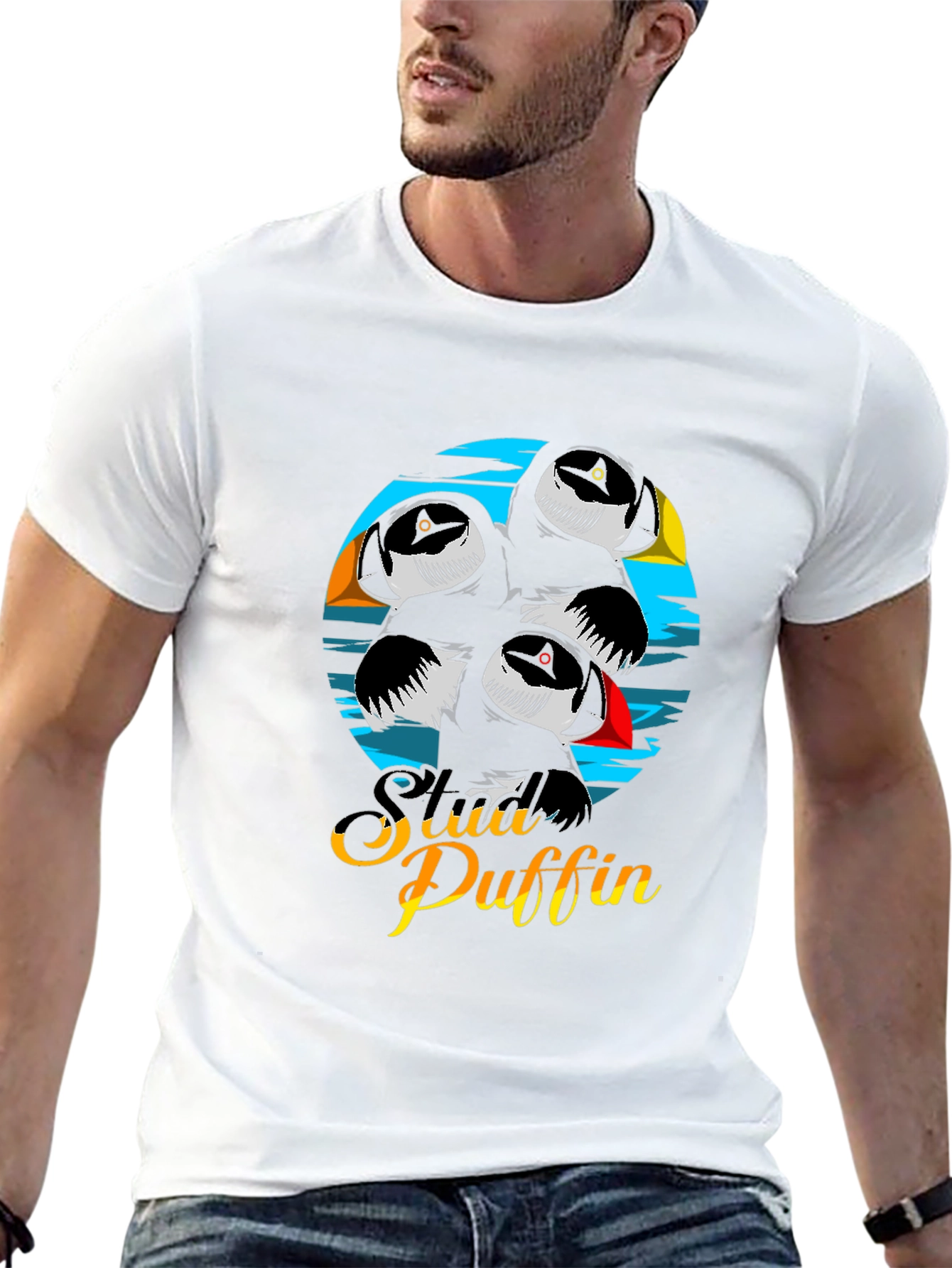 Black Stylish Puffin T-Shirt - Unique Graphic Design view 13