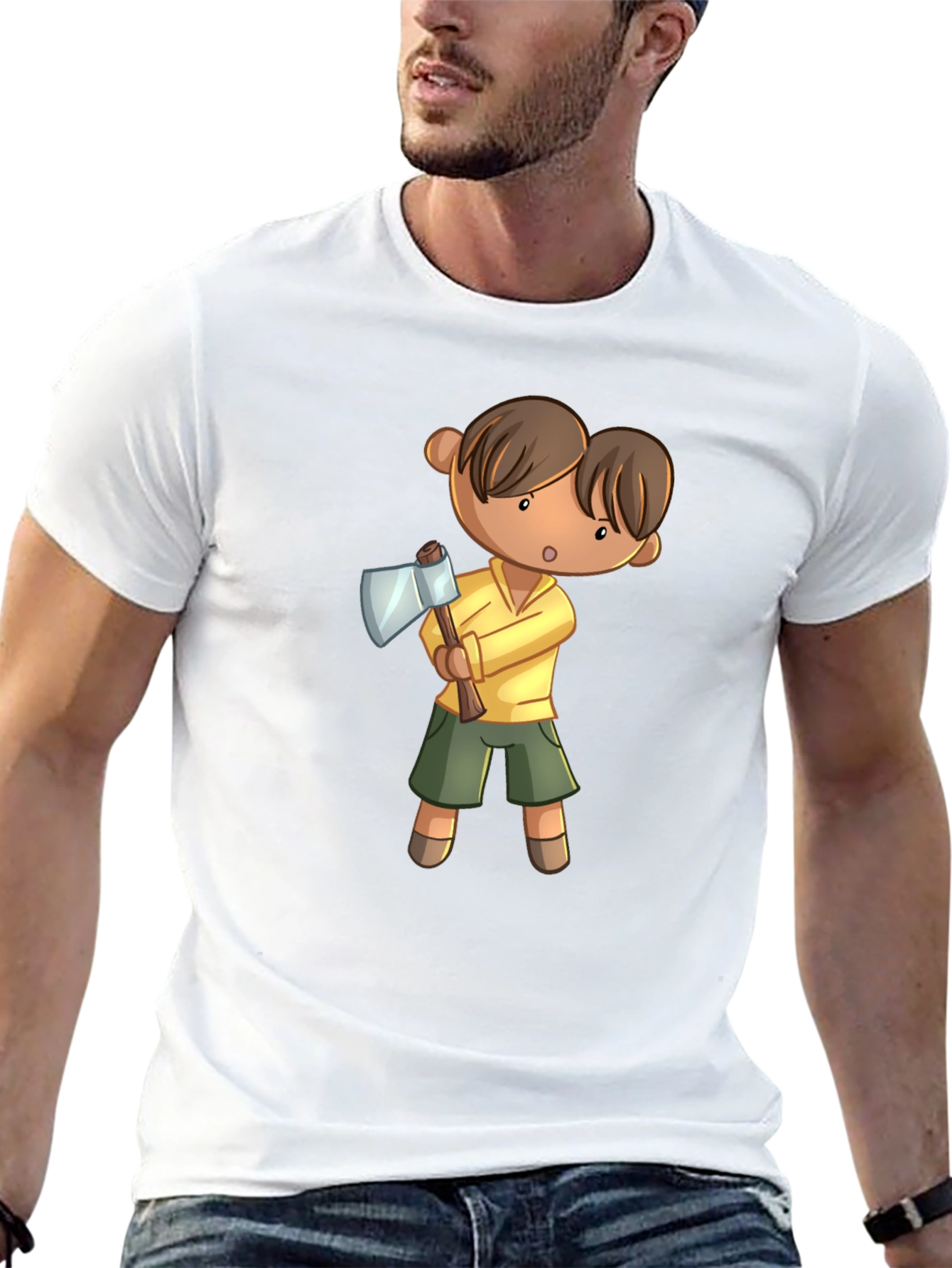 Black Cartoon Axe Man T-Shirt view 13