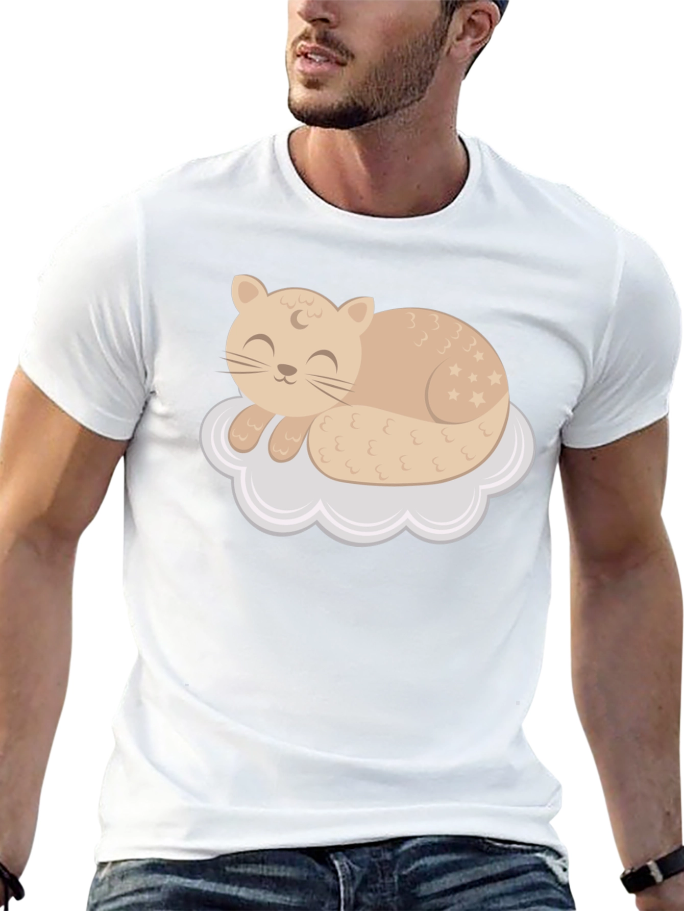 Black Cute Cat Sleeping on Cloud T-Shirt view 13