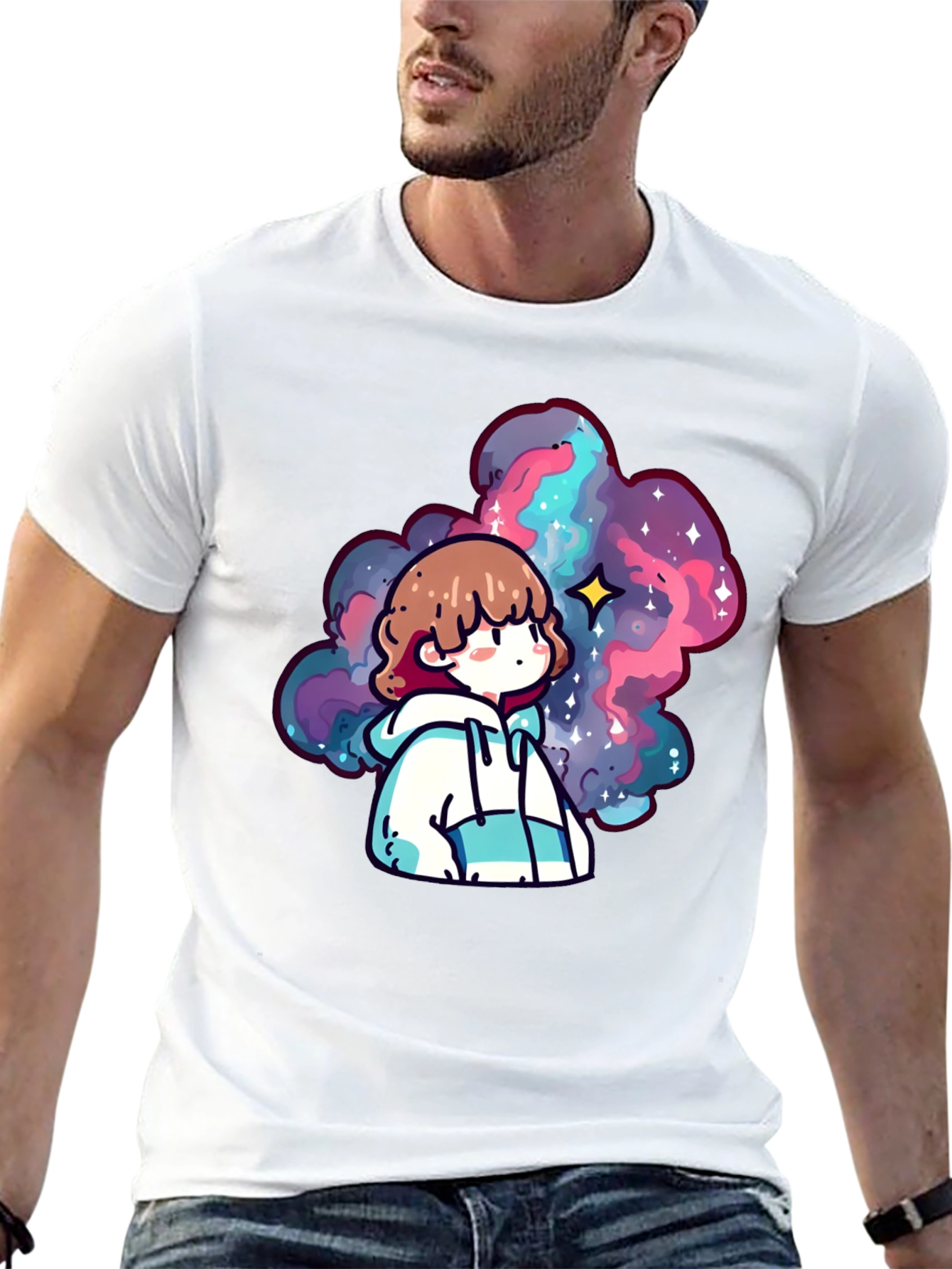 Black Anime Galaxy Graphic Black T-Shirt view 13