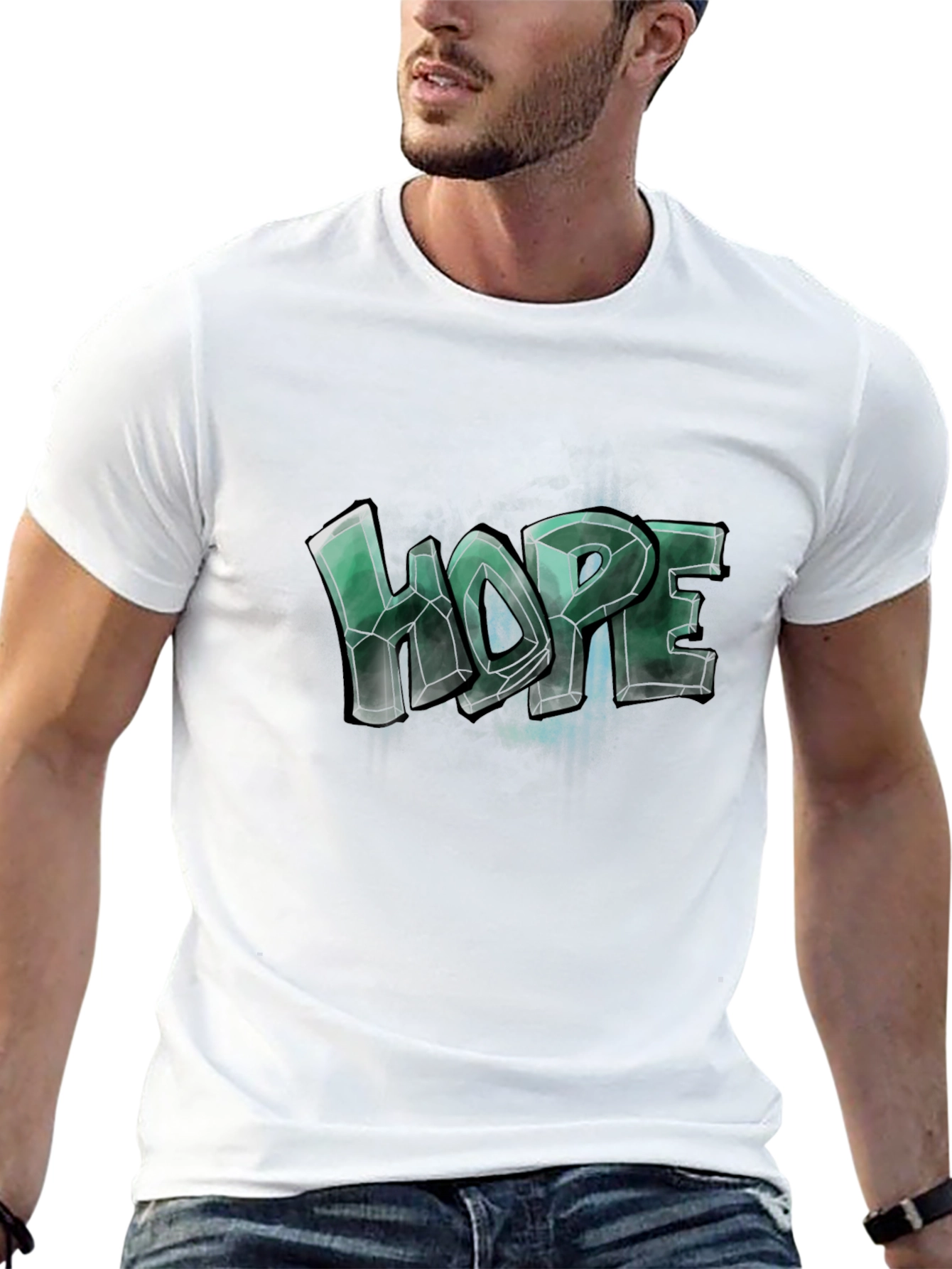 Black Men's Graphic Tee - "Hope" Design - Casual Black T-Shirt view 13