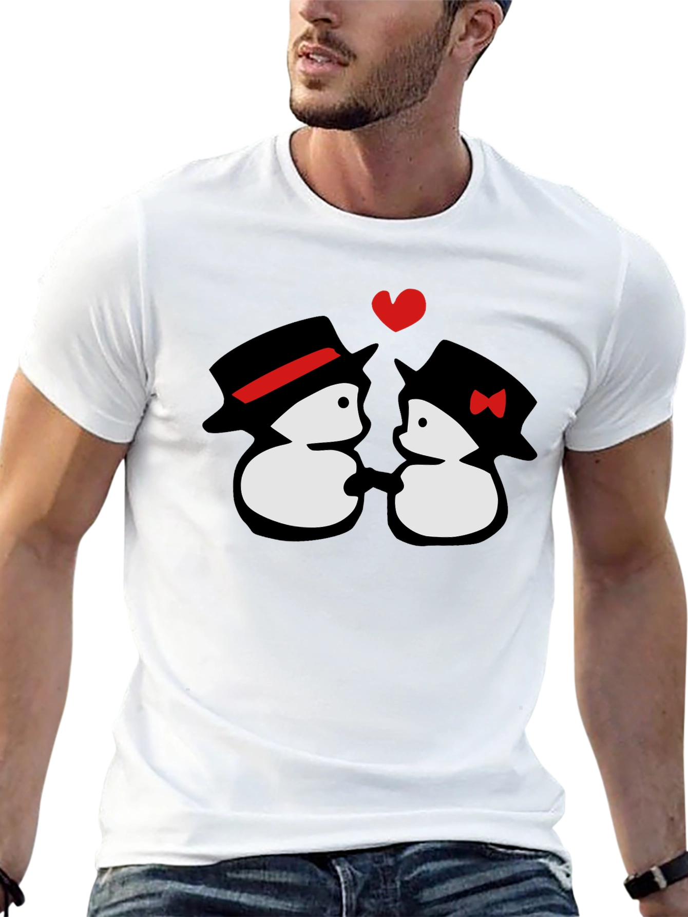 Black Penguin Love T-Shirt - Cute Cartoon Couple Tee view 13