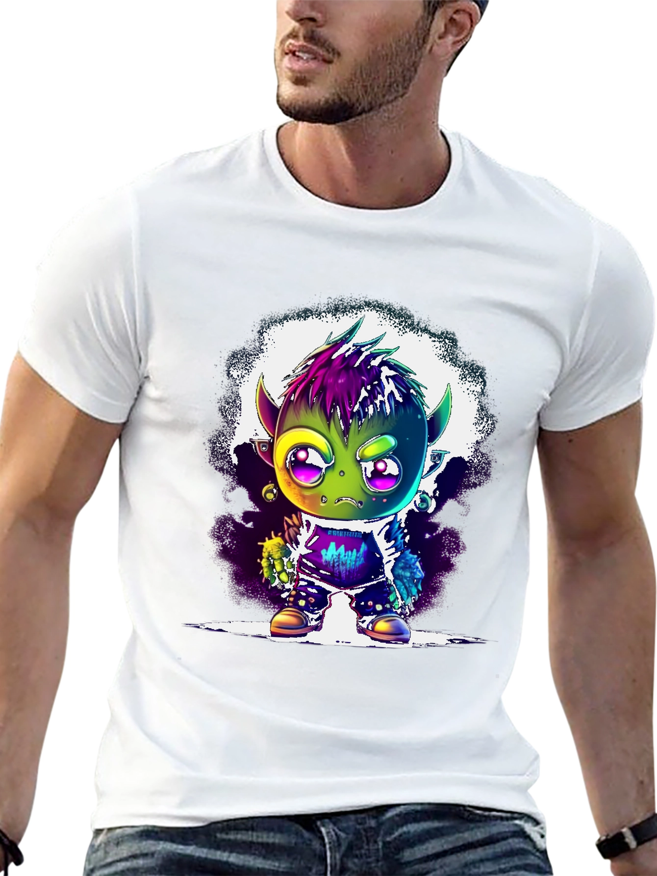 Black Cartoon Monster Graphic Tee - Black Unisex T-Shirt view 13