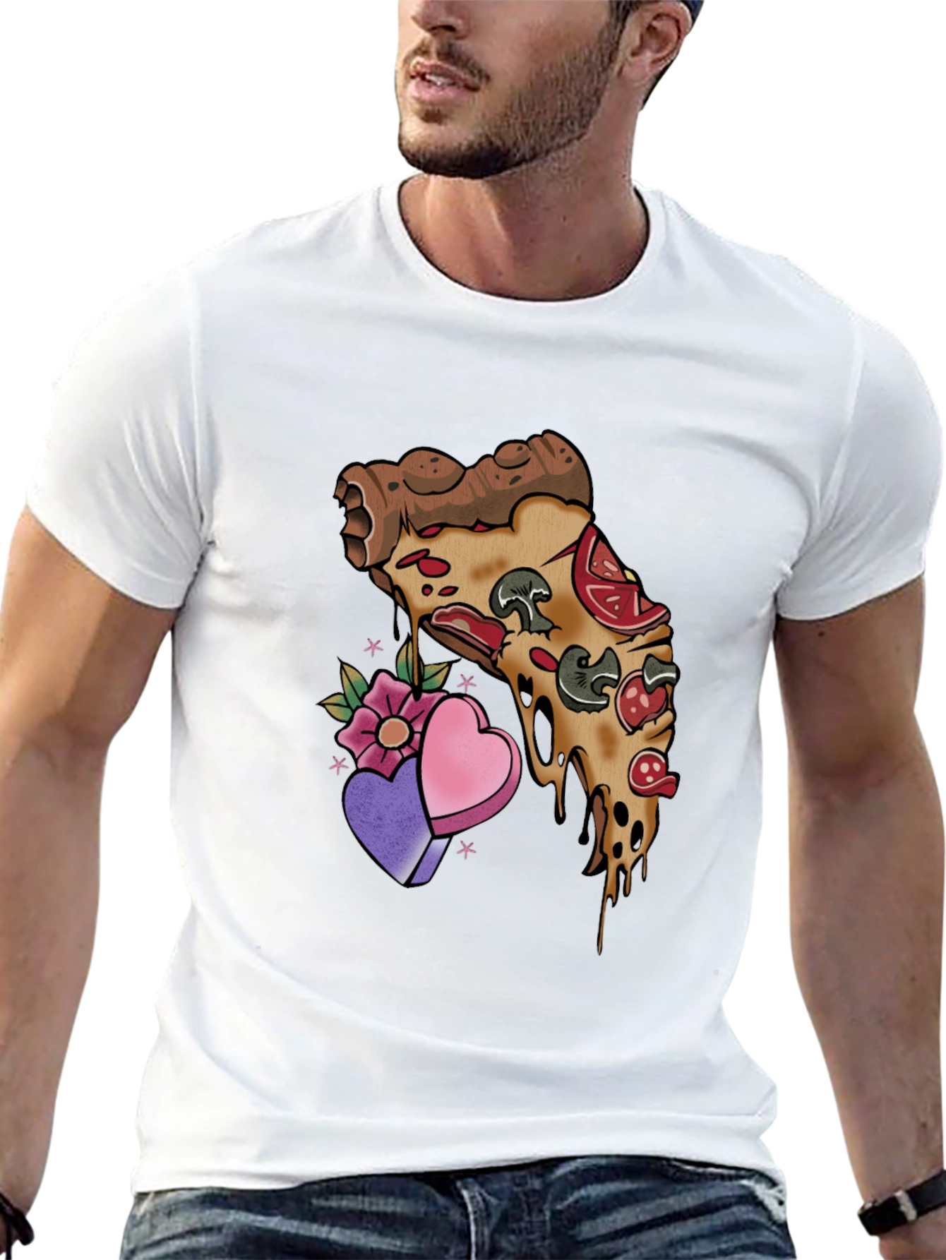 Black Pizza Love T-Shirt - Foodie Valentine's Tee view 13
