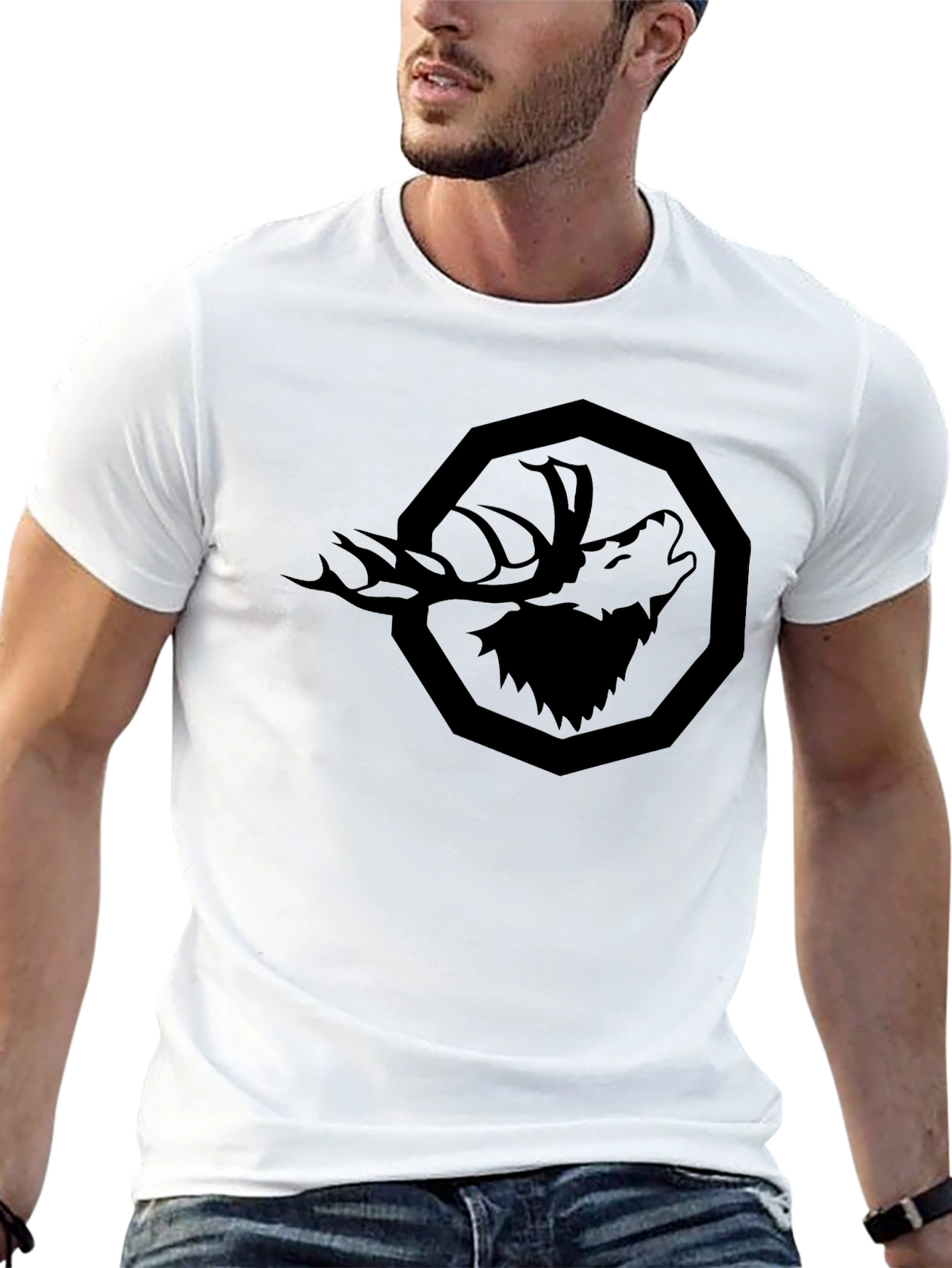 Black Men's Black Graphic Tee - Stag Design view 13