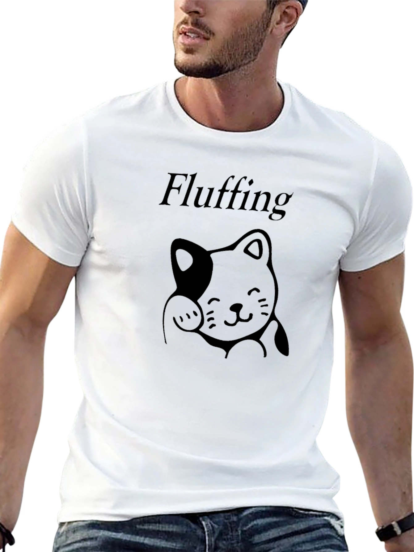 Black Fluffing Cat T-Shirt - Casual Comfort Tee view 13