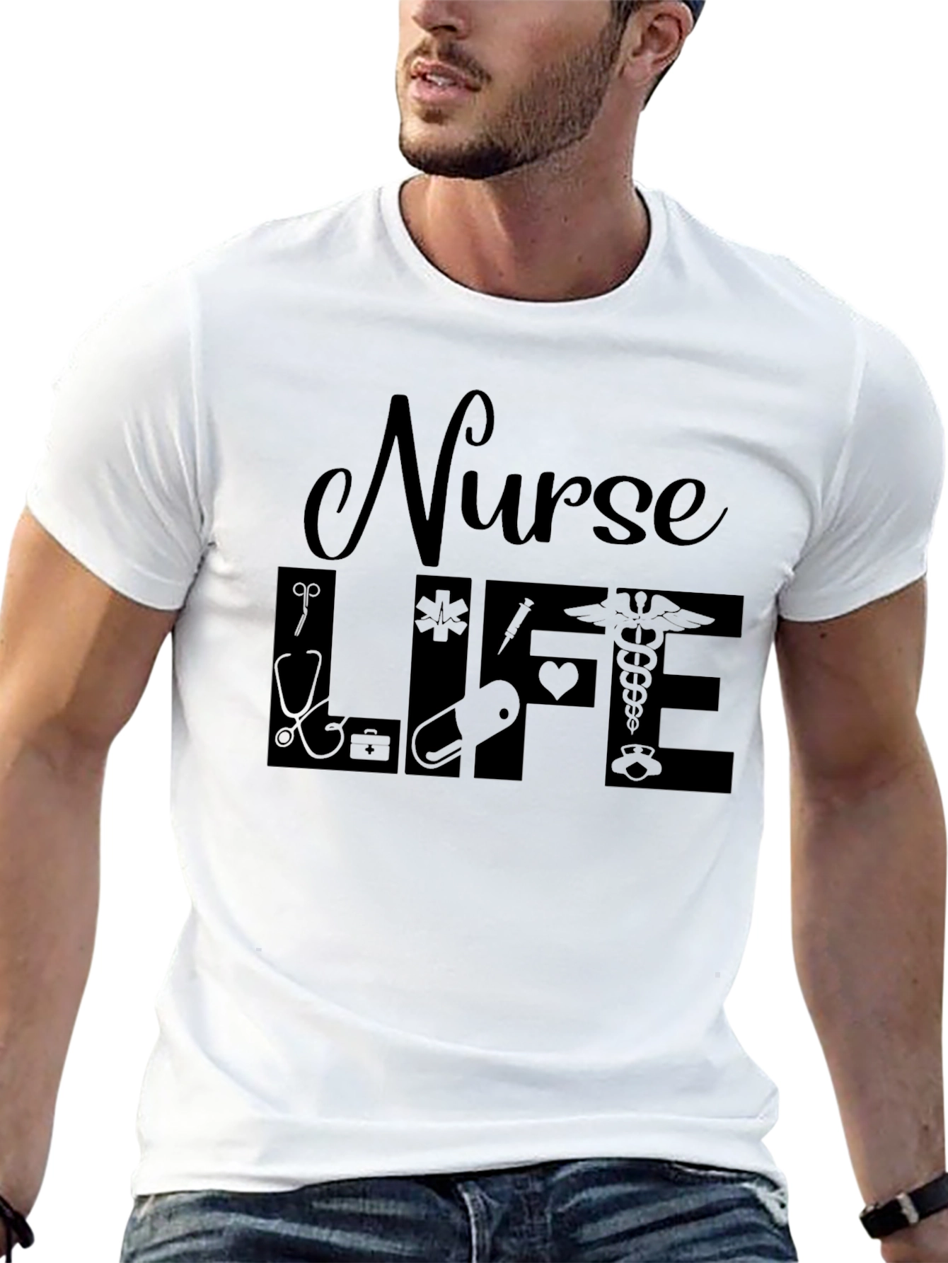 Black Nurse Life Graphic T-Shirt - Black Crew Neck view 13
