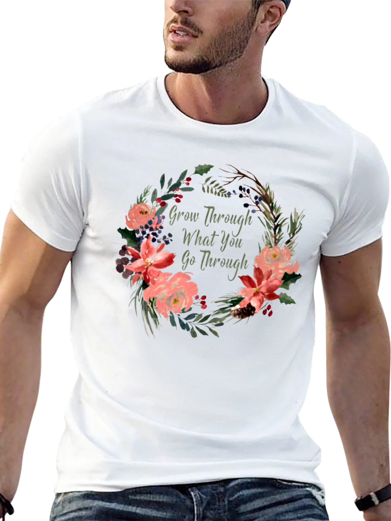 Black Floral Grow Through What You Go Through T-Shirt view 13