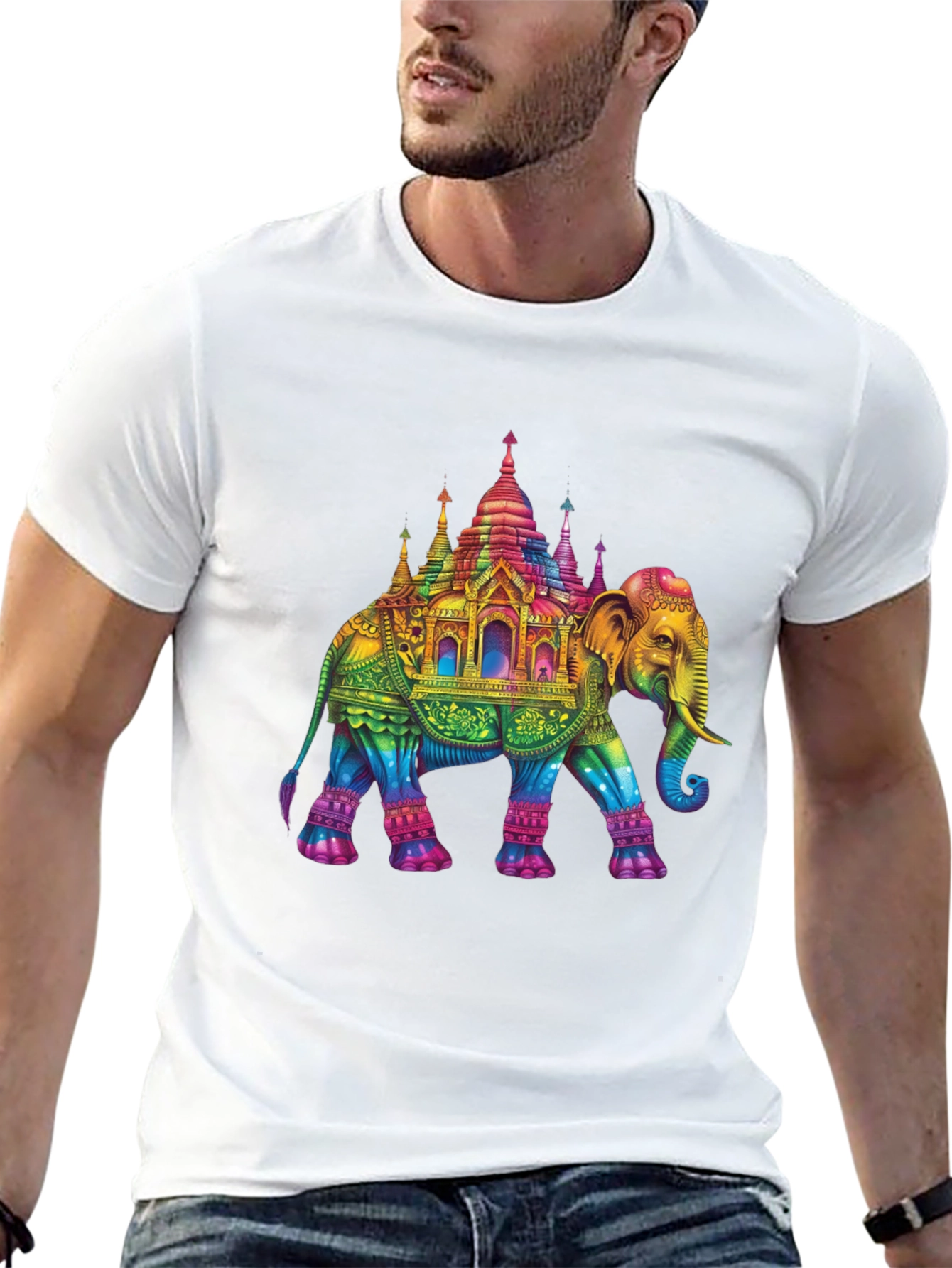 Black Rainbow Elephant Pagoda T-Shirt view 13