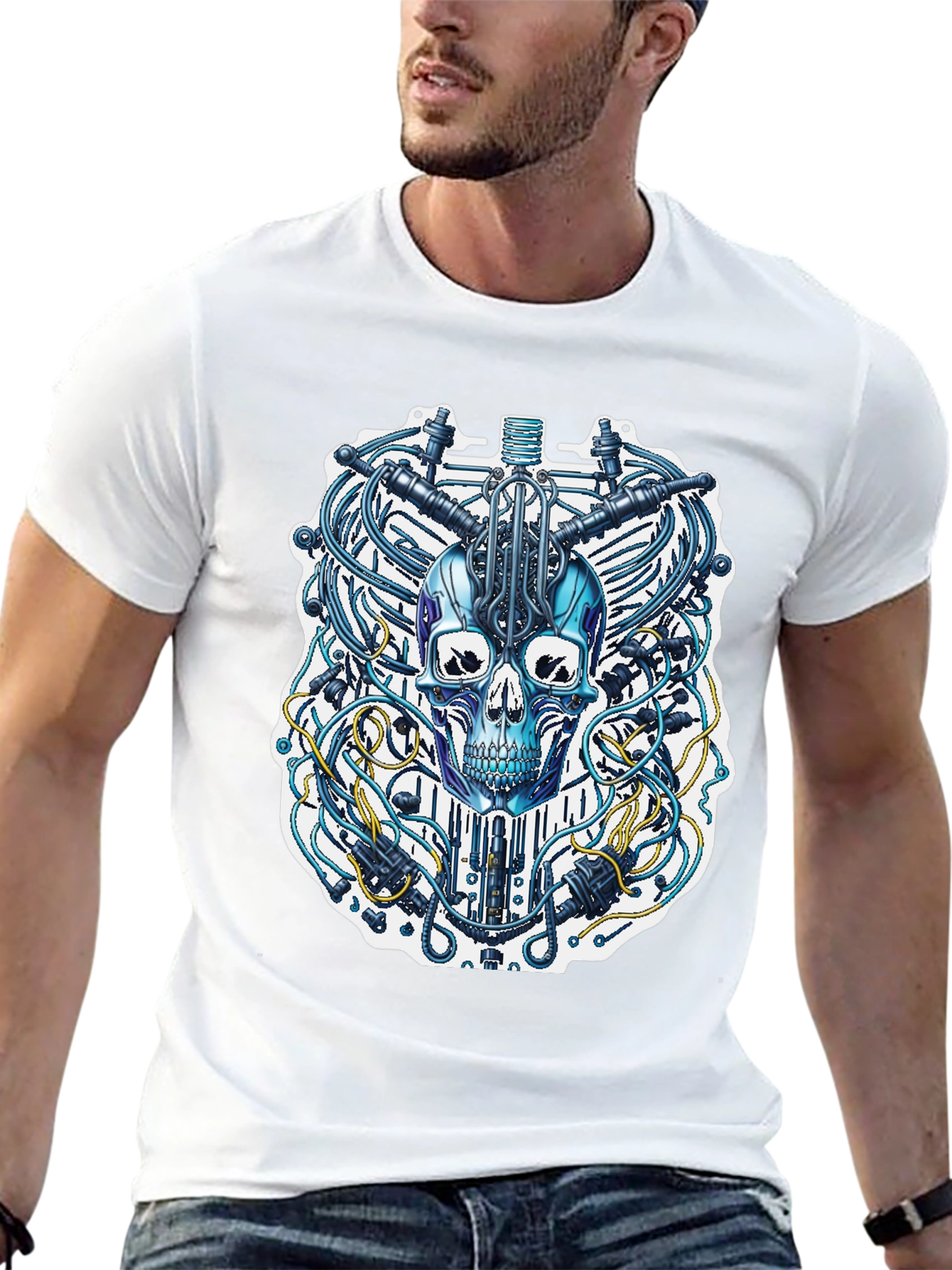 Black Cyberpunk Skull T-Shirt - Unique Design view 13