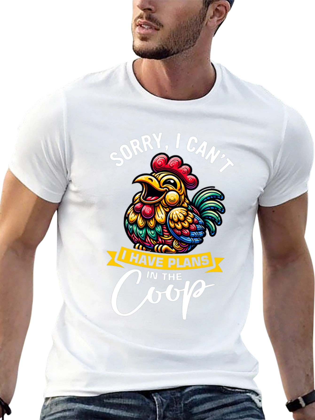 Black Sorry, I Can't, Chicken Plans in the Coop T-Shirt view 13