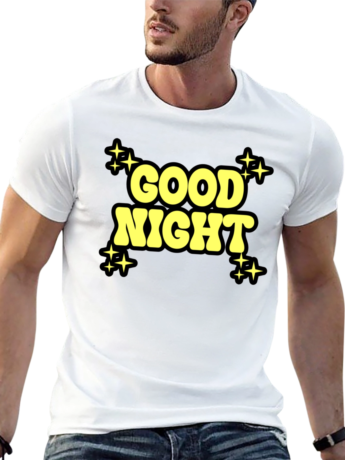 Black Good Night Graphic Print Black T-Shirt view 13