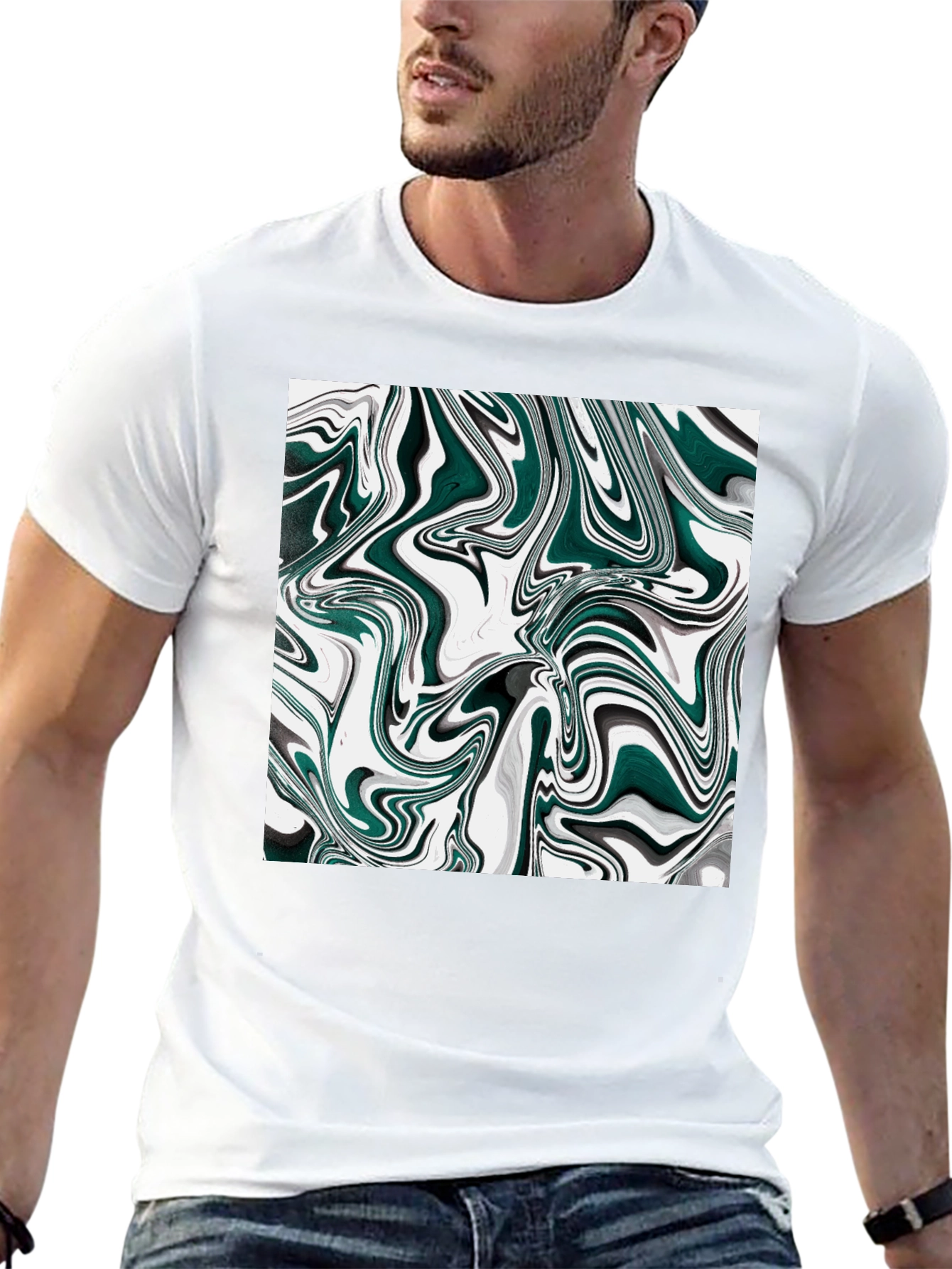 Black Abstract Swirl Graphic T-Shirt - Modern Art Tee view 13