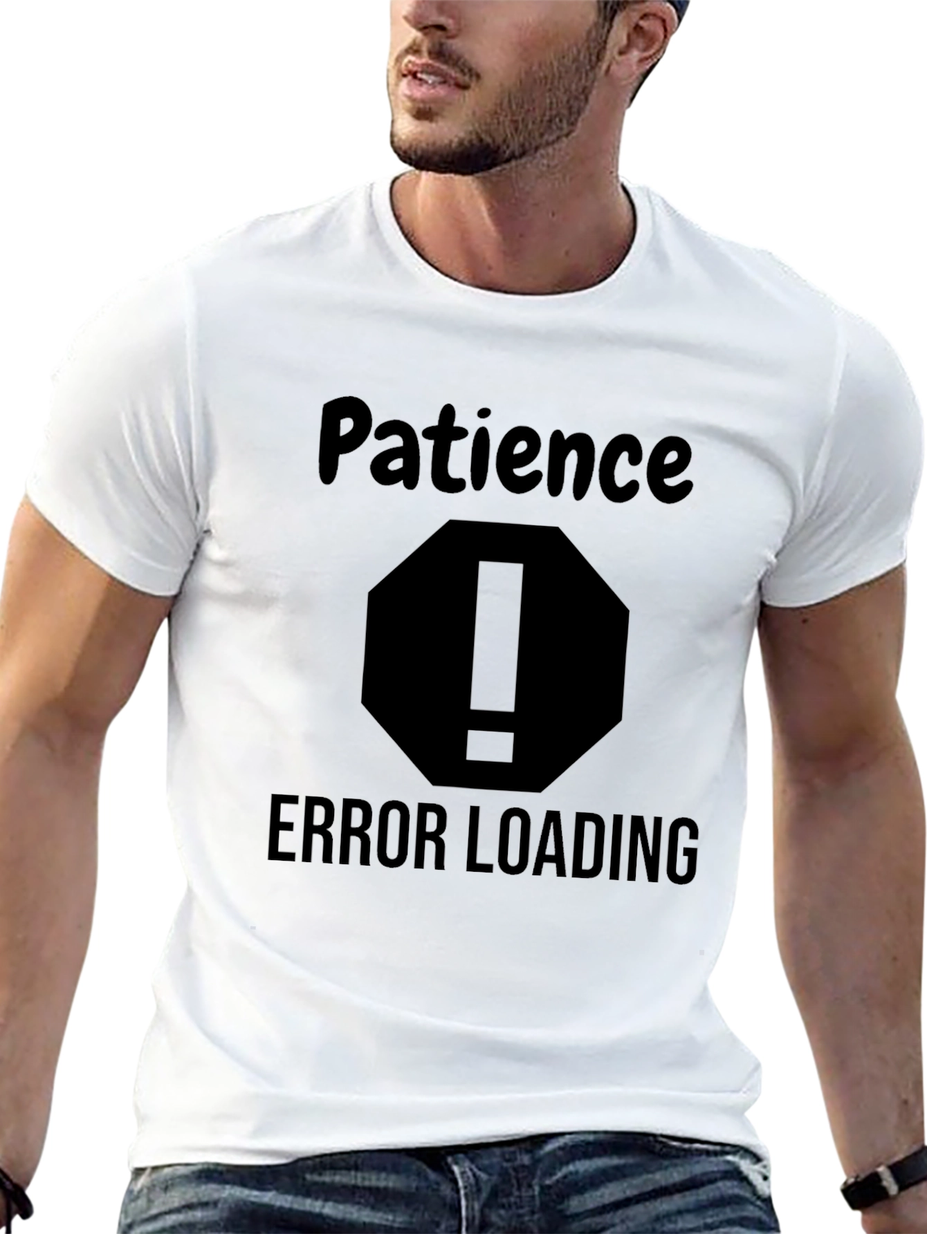 Black Patience Error Loading Men's Black T-Shirt view 13