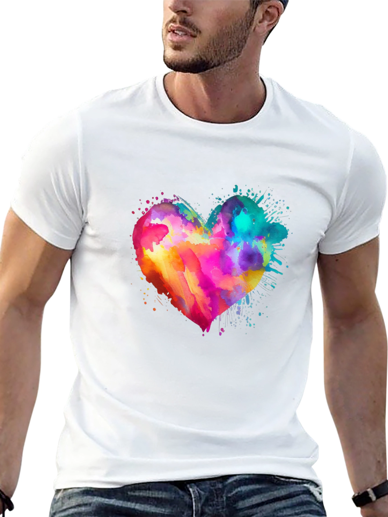 Black Watercolor Heart Graphic Tee - Soft Cotton Blend view 13