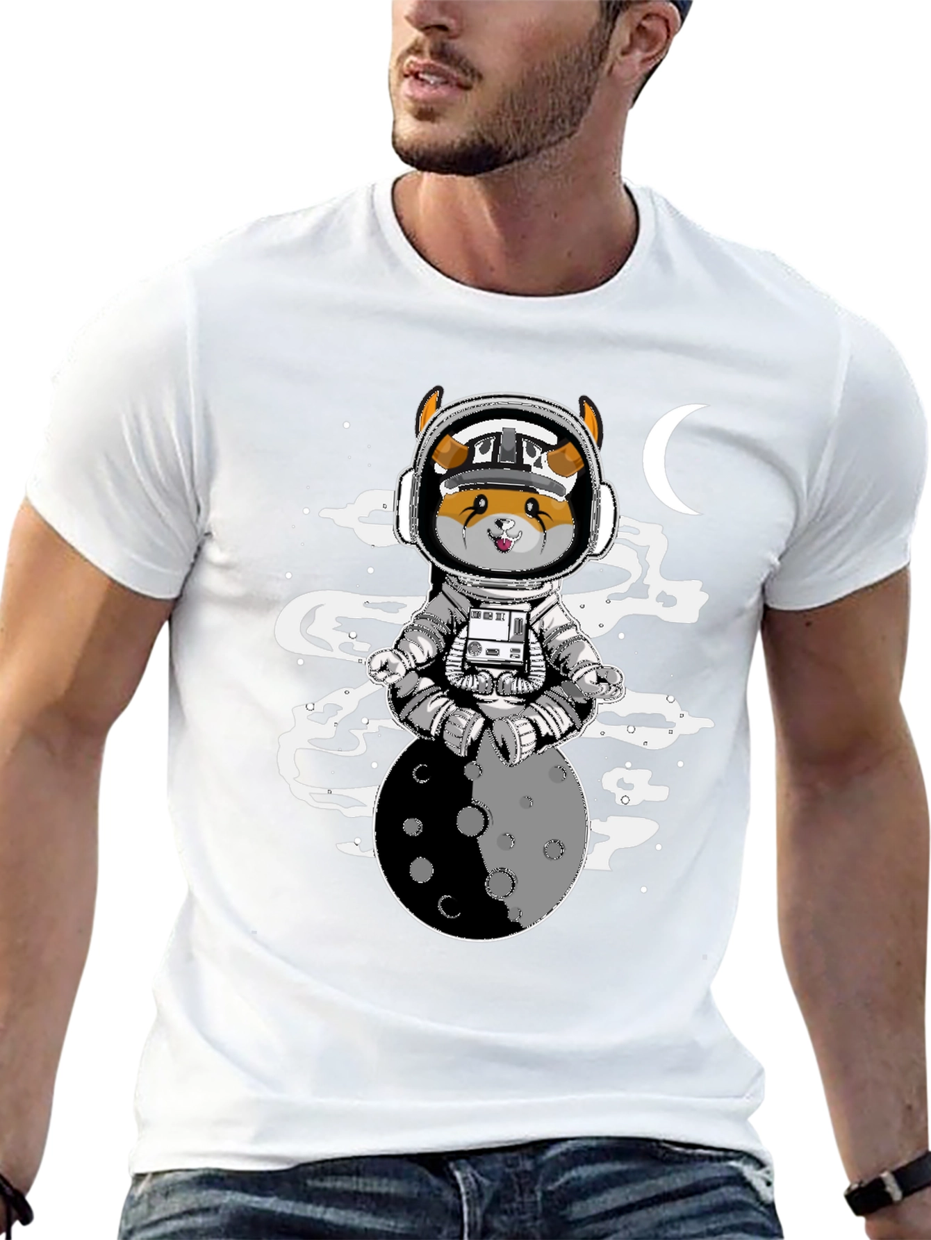 Black Astronaut Dog on the Moon T-Shirt view 13