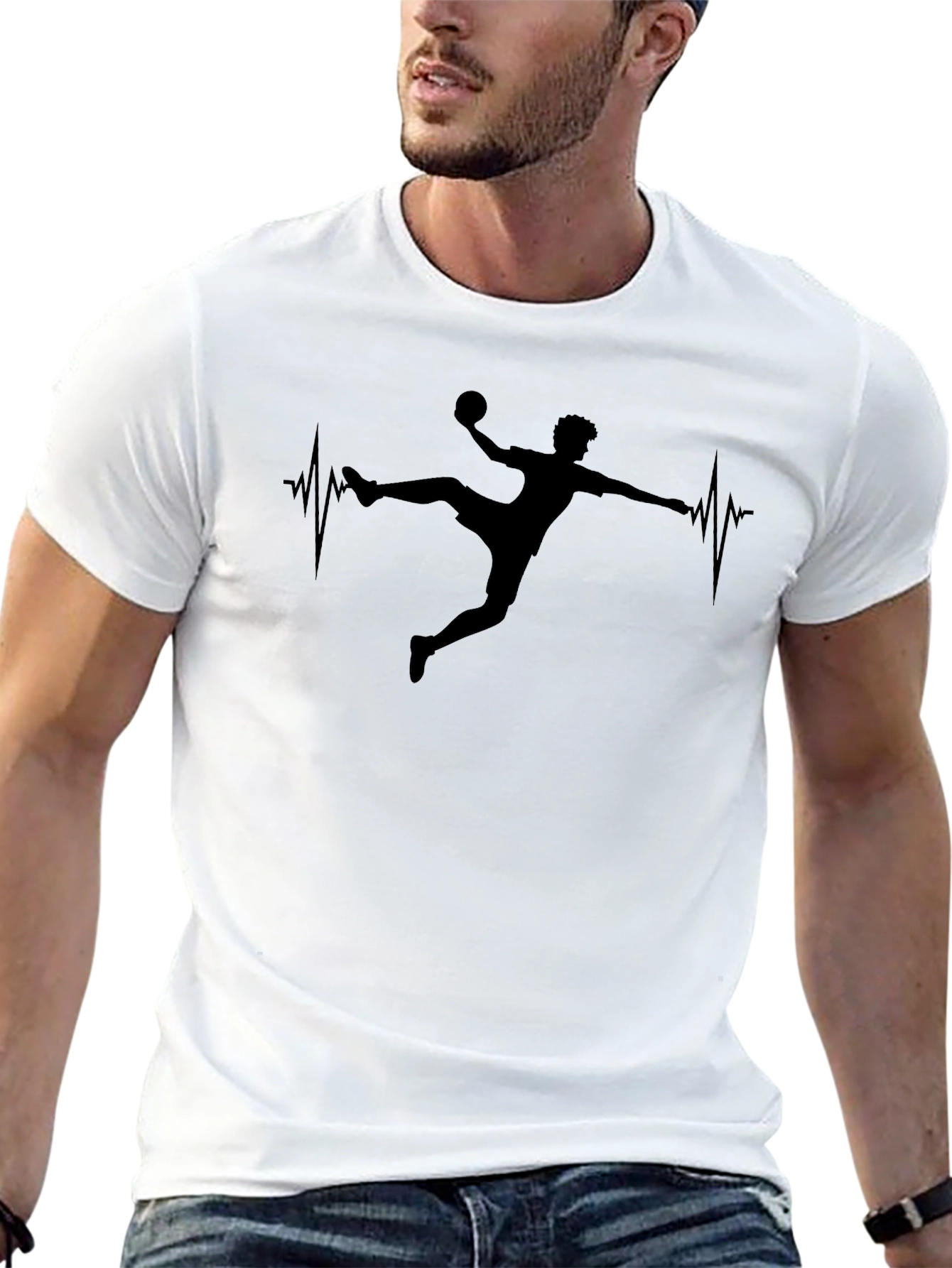 Black Handball Heartbeat Graphic T-Shirt view 13