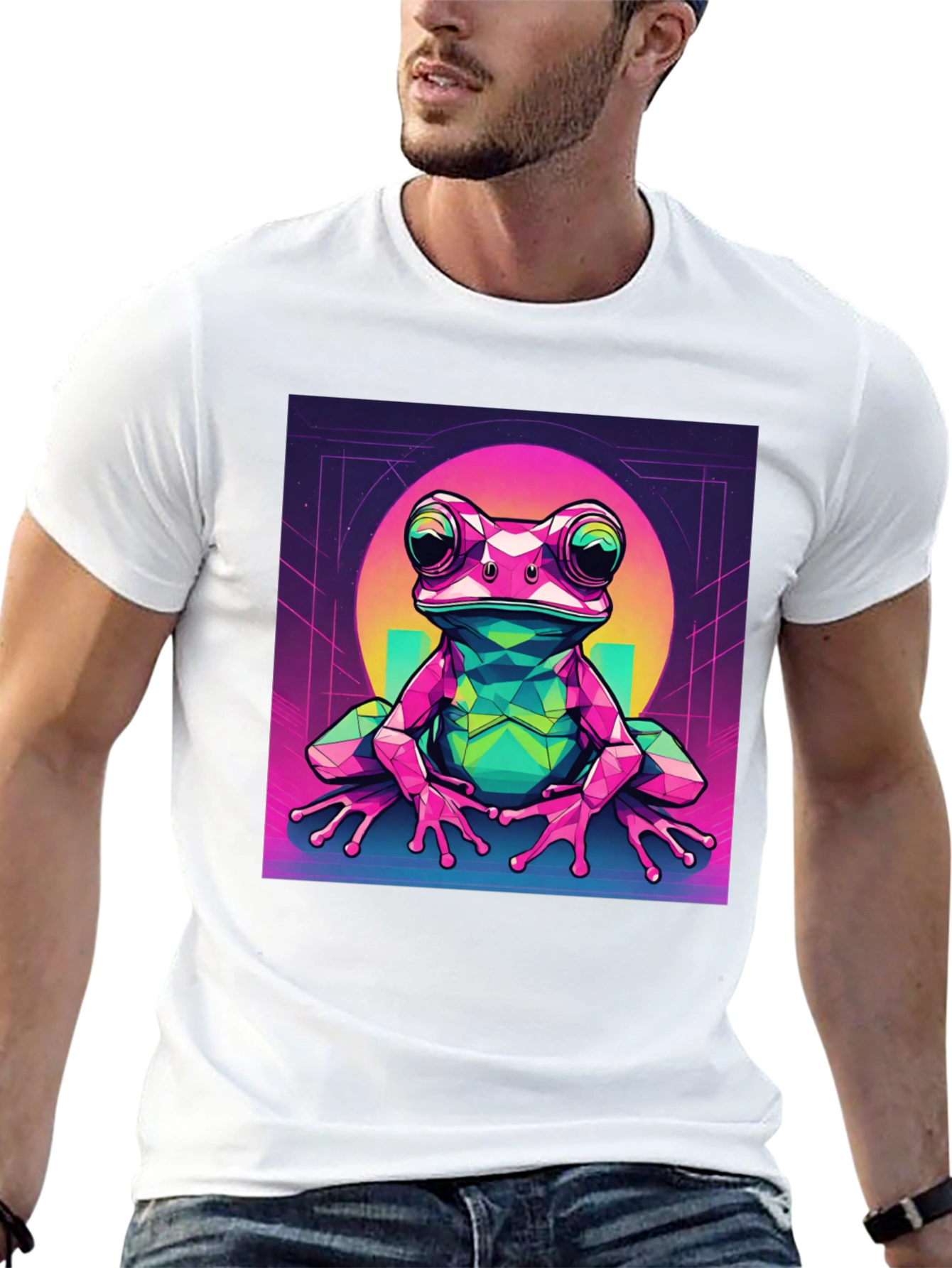 Black Geometric Frog Graphic Tee - Cool Polygon Design view 13