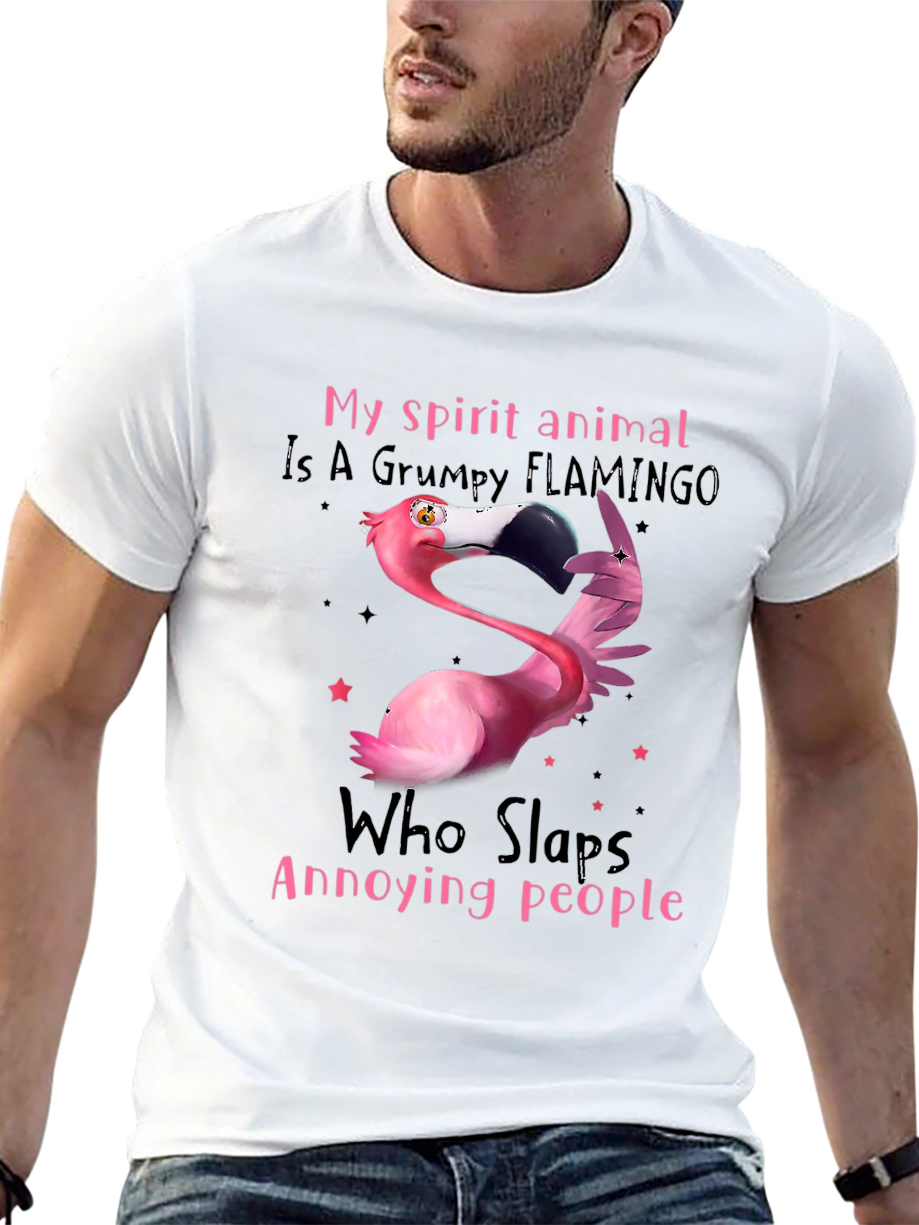 Black Grumpy Flamingo T-Shirt - Slaps Annoying People view 13
