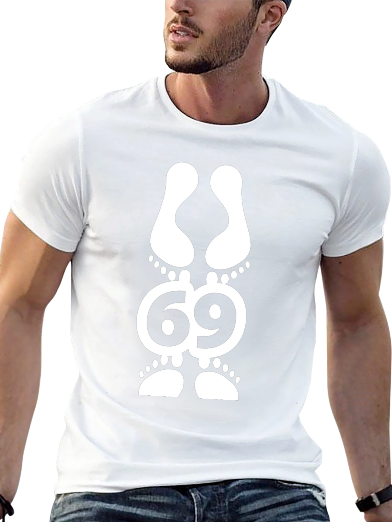 Black Funny 69 Footprint Graphic T-Shirt view 13