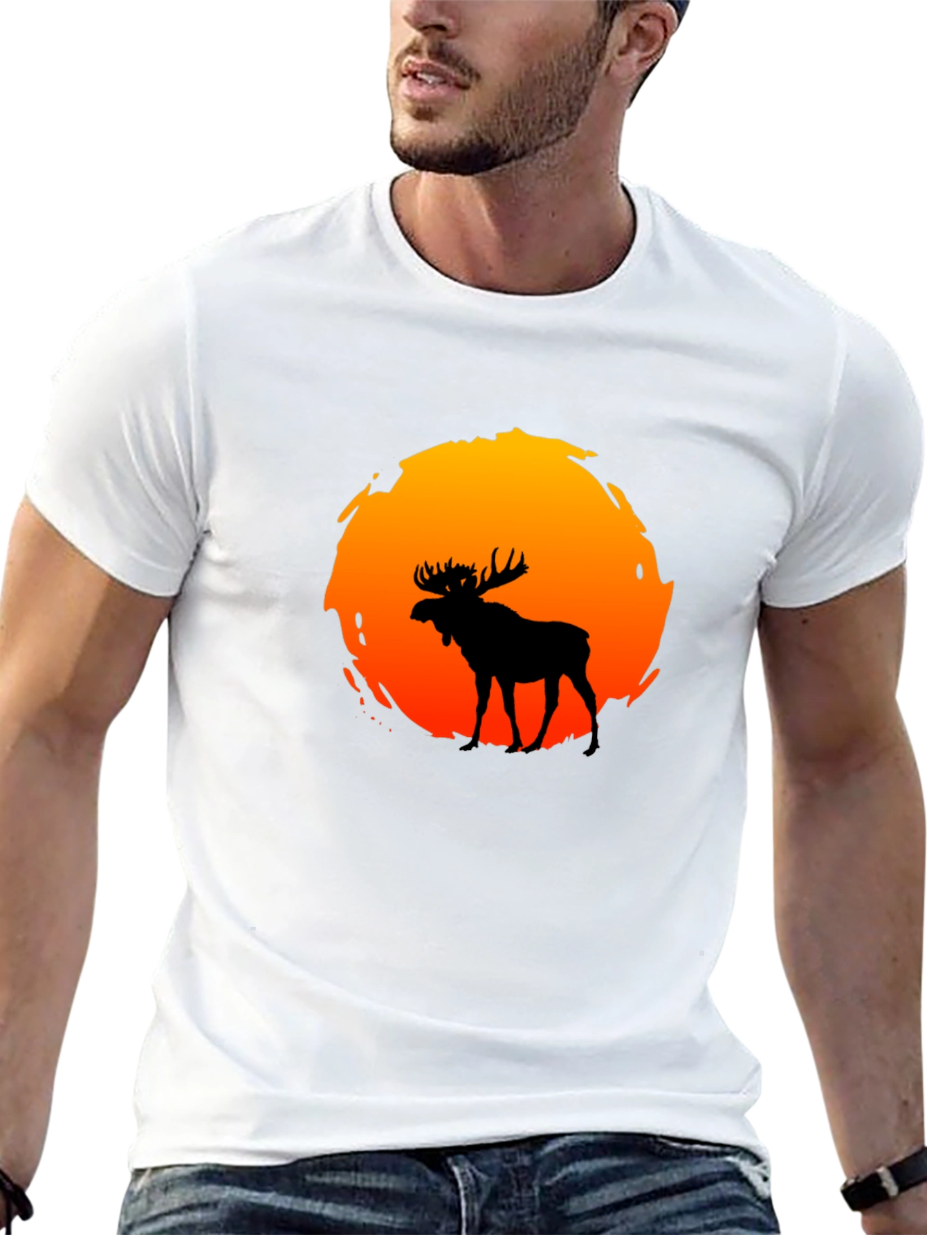 Black Moose Silhouette Sunset Graphic T-Shirt view 13