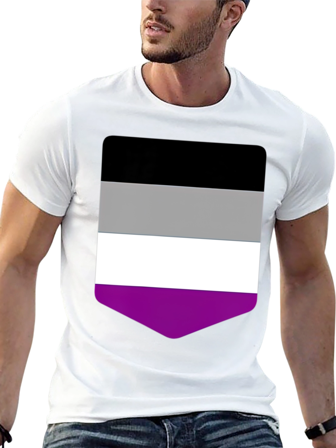 Black Asexual Pride Flag T-Shirt - Black Crew Neck Tee view 13