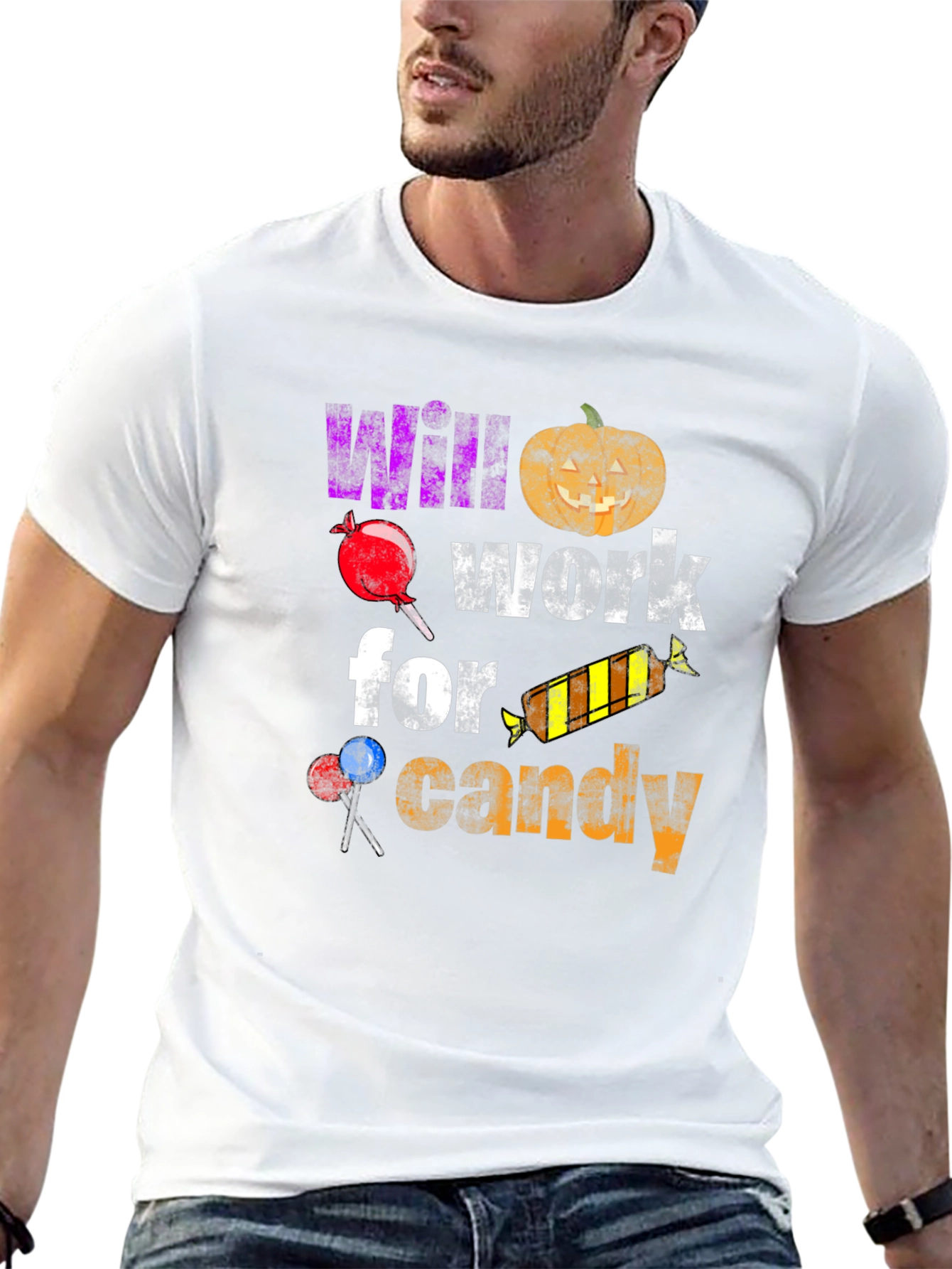 Black Halloween T-Shirt - Will Work For Candy view 13