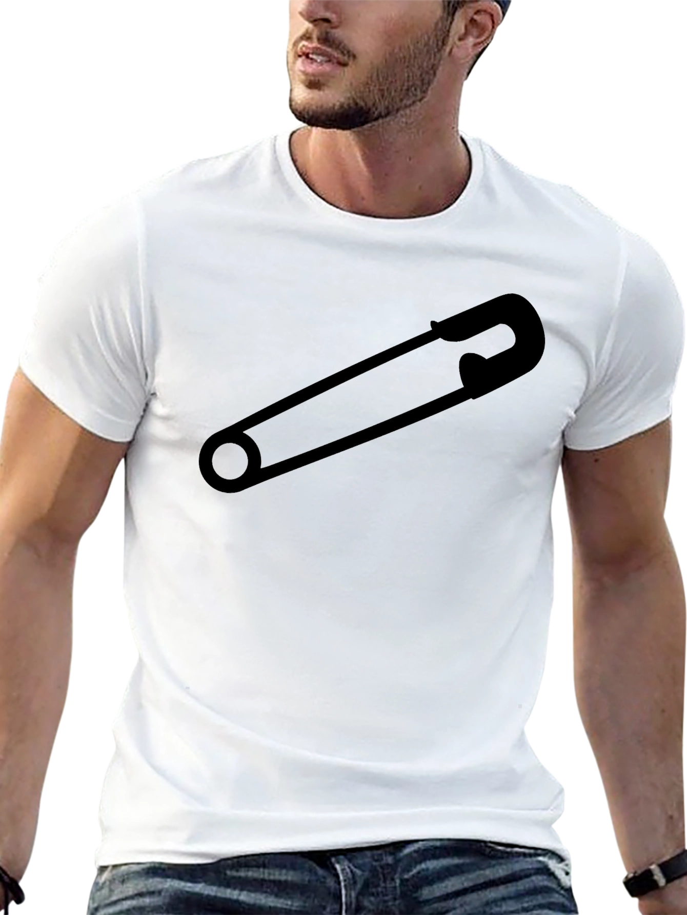 Black Safety Pin Graphic Tee - Mens Black T-Shirt view 13