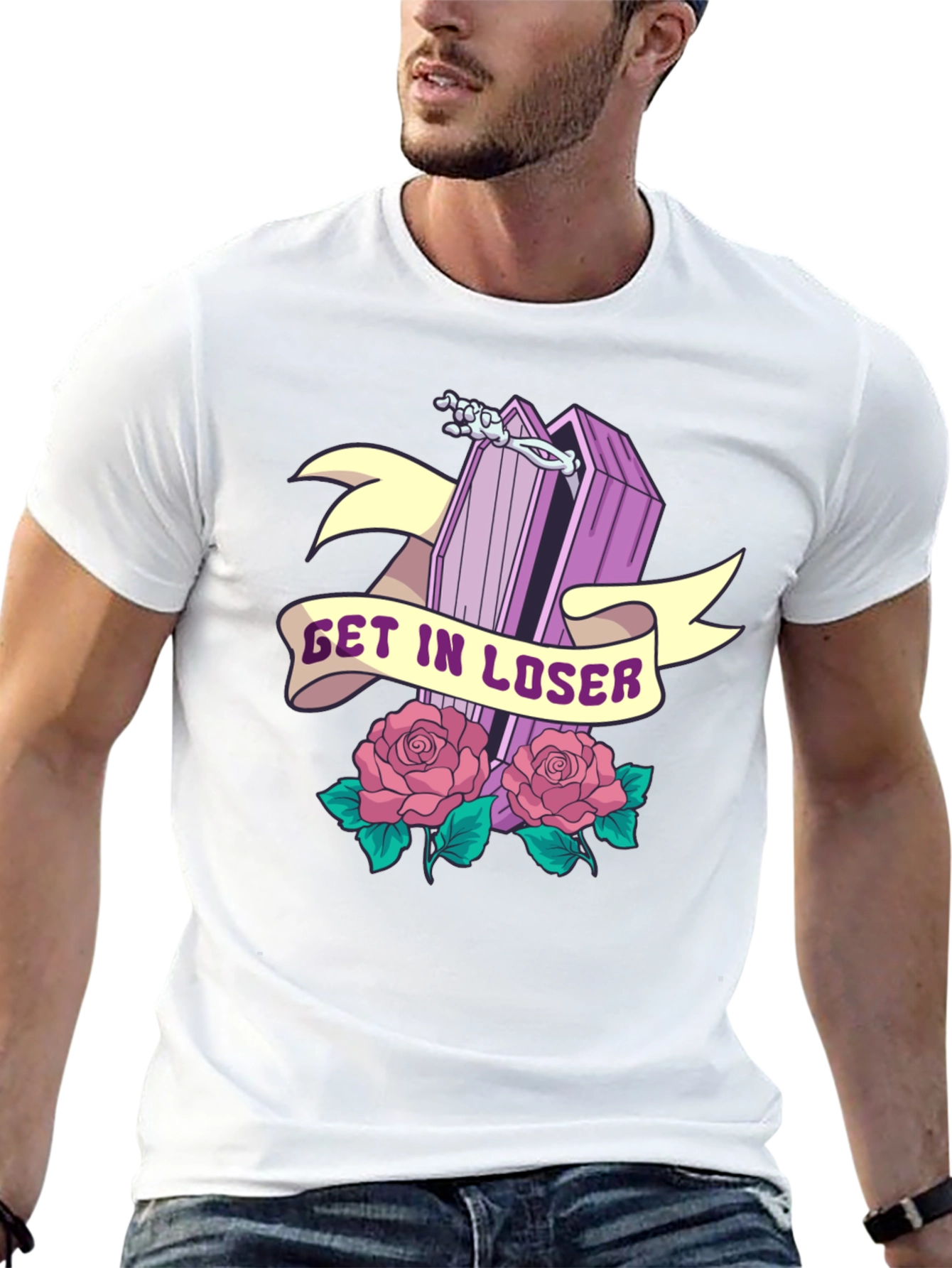 Black Get In Loser Coffin Graphic T-Shirt view 13