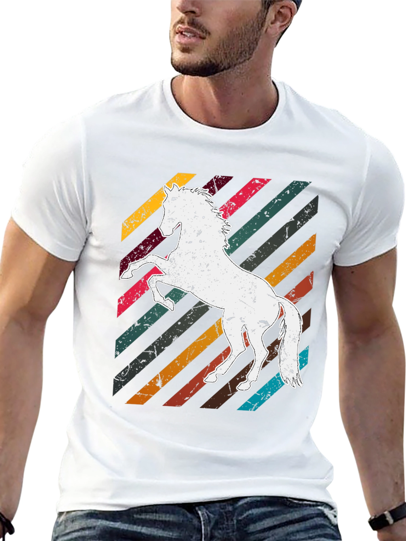 Black Retro Horse Graphic Tee - Men's Black T-Shirt view 13