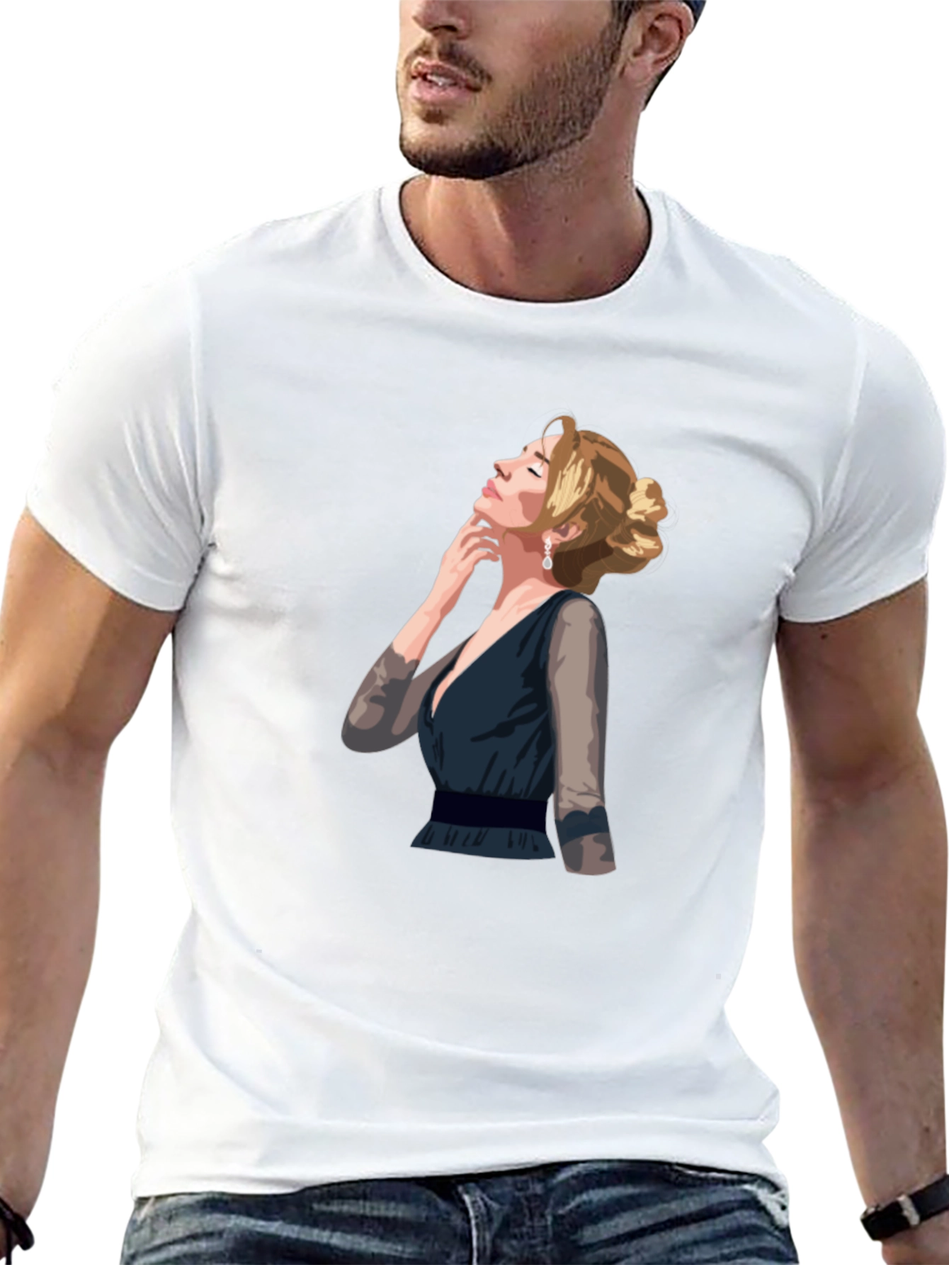 Black Elegant Woman Graphic T-Shirt - Stylish Crew Neck Tee view 13