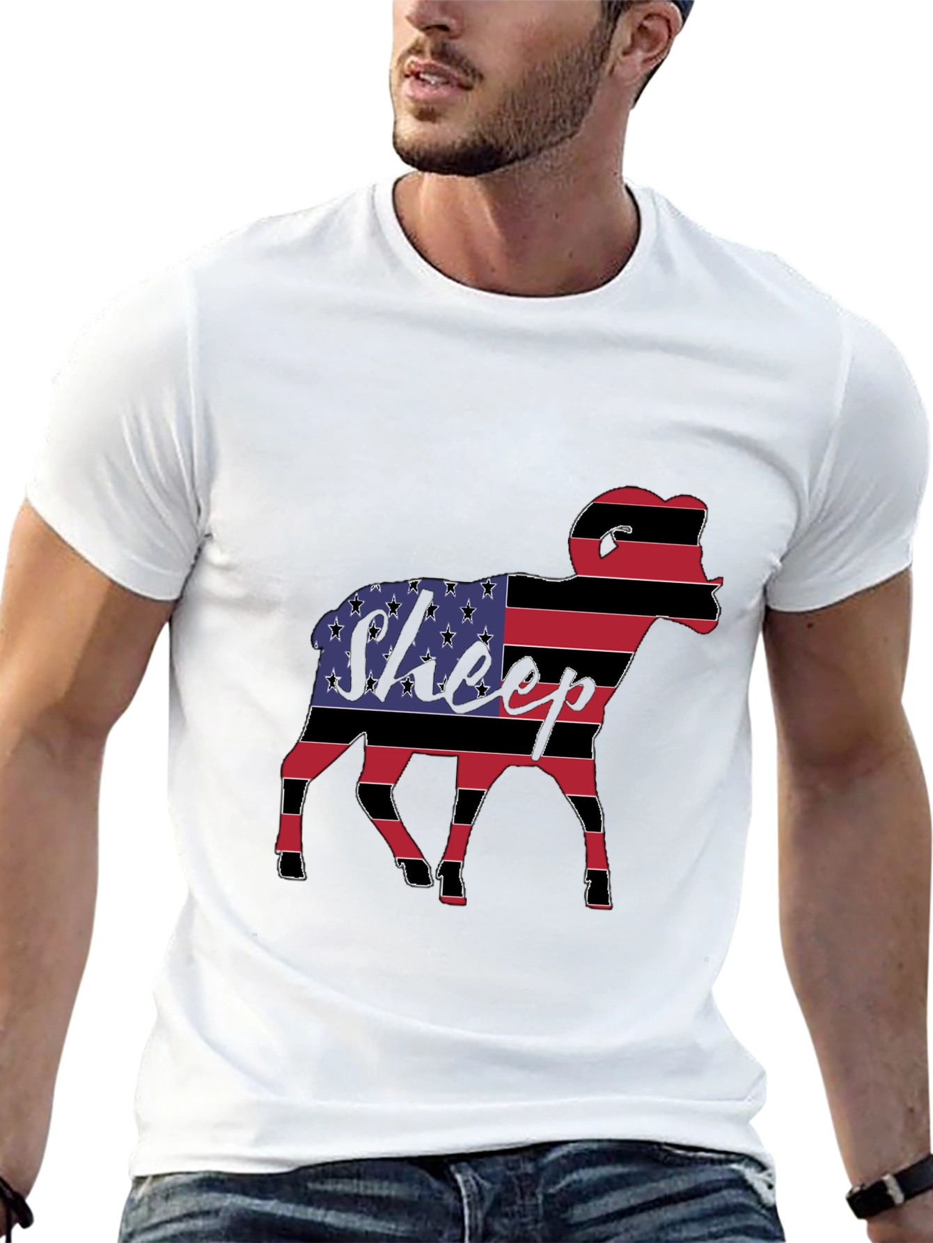 Black American Flag Sheep Graphic Tee view 13