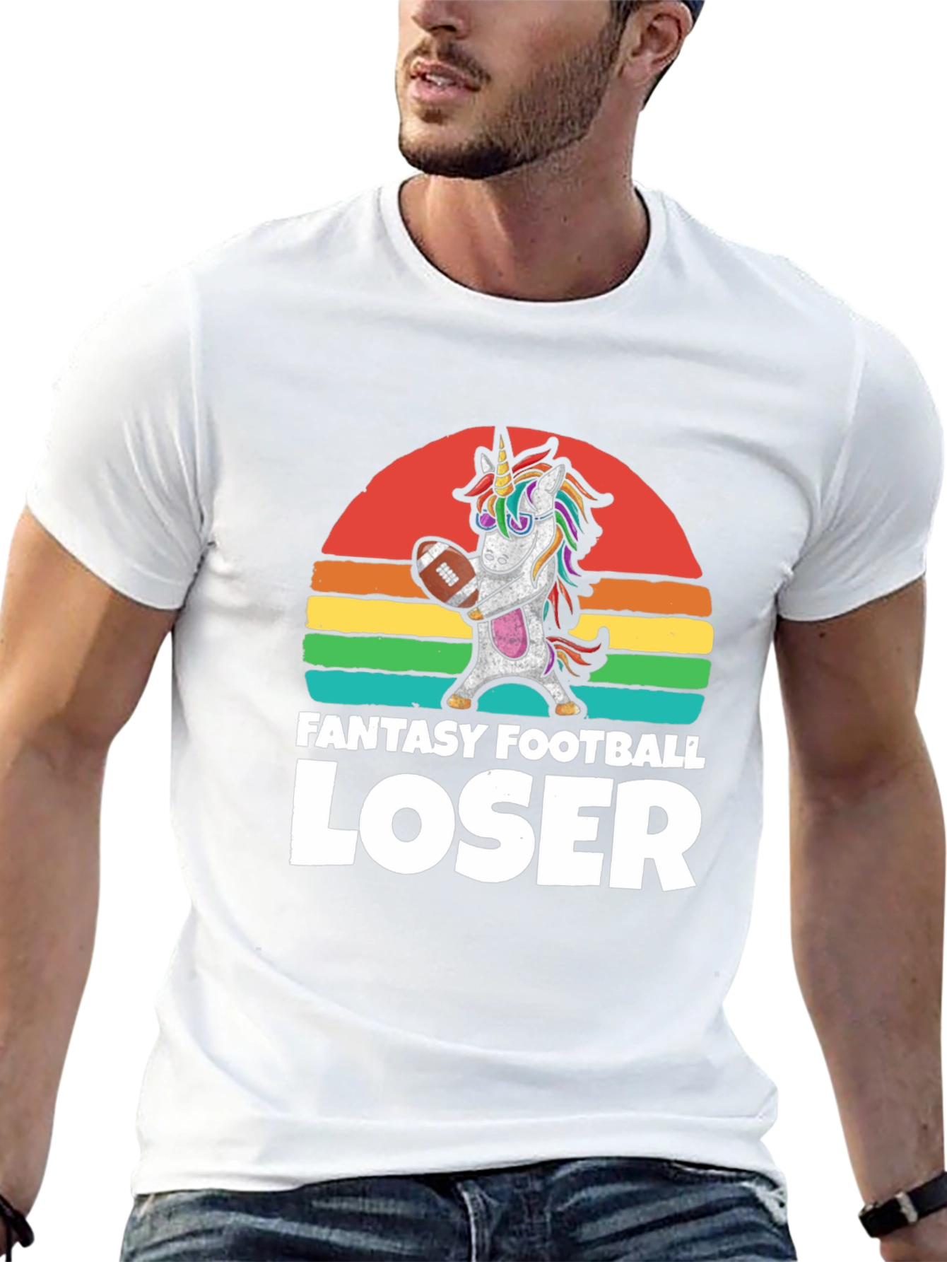 Black Fantasy Football Loser Unicorn T-Shirt view 13