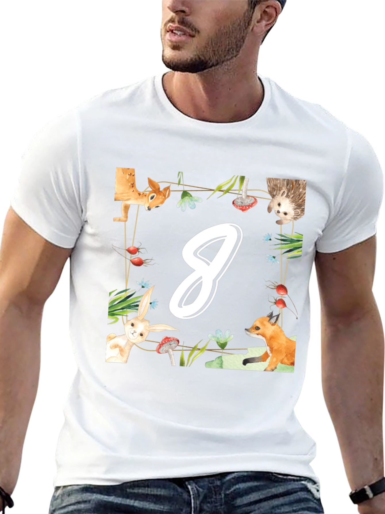 Black Cute Animal Number 8 Birthday T-Shirt view 13