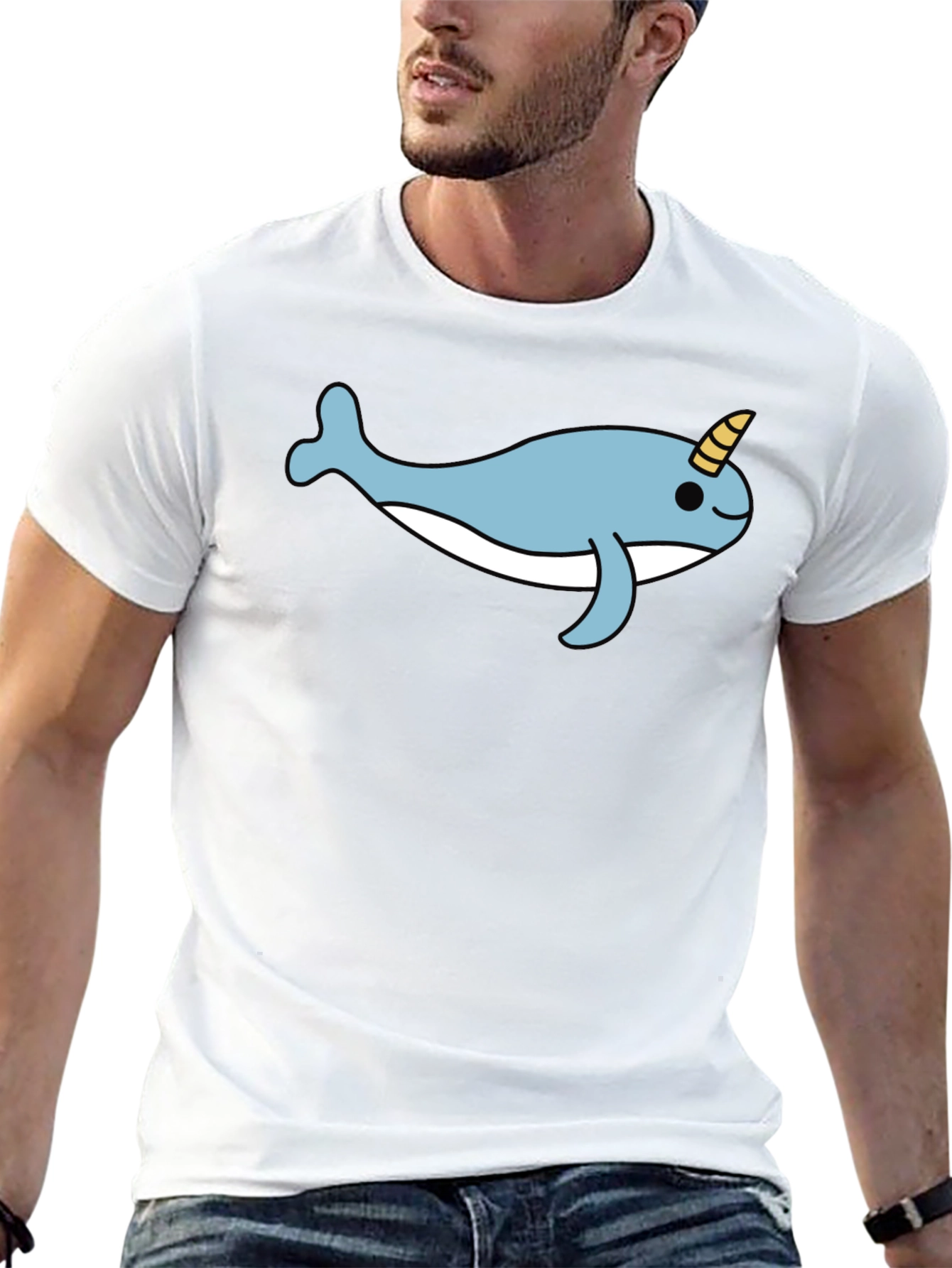 Black Cute Narwhal T-Shirt - Black Cotton Blend Tee view 13
