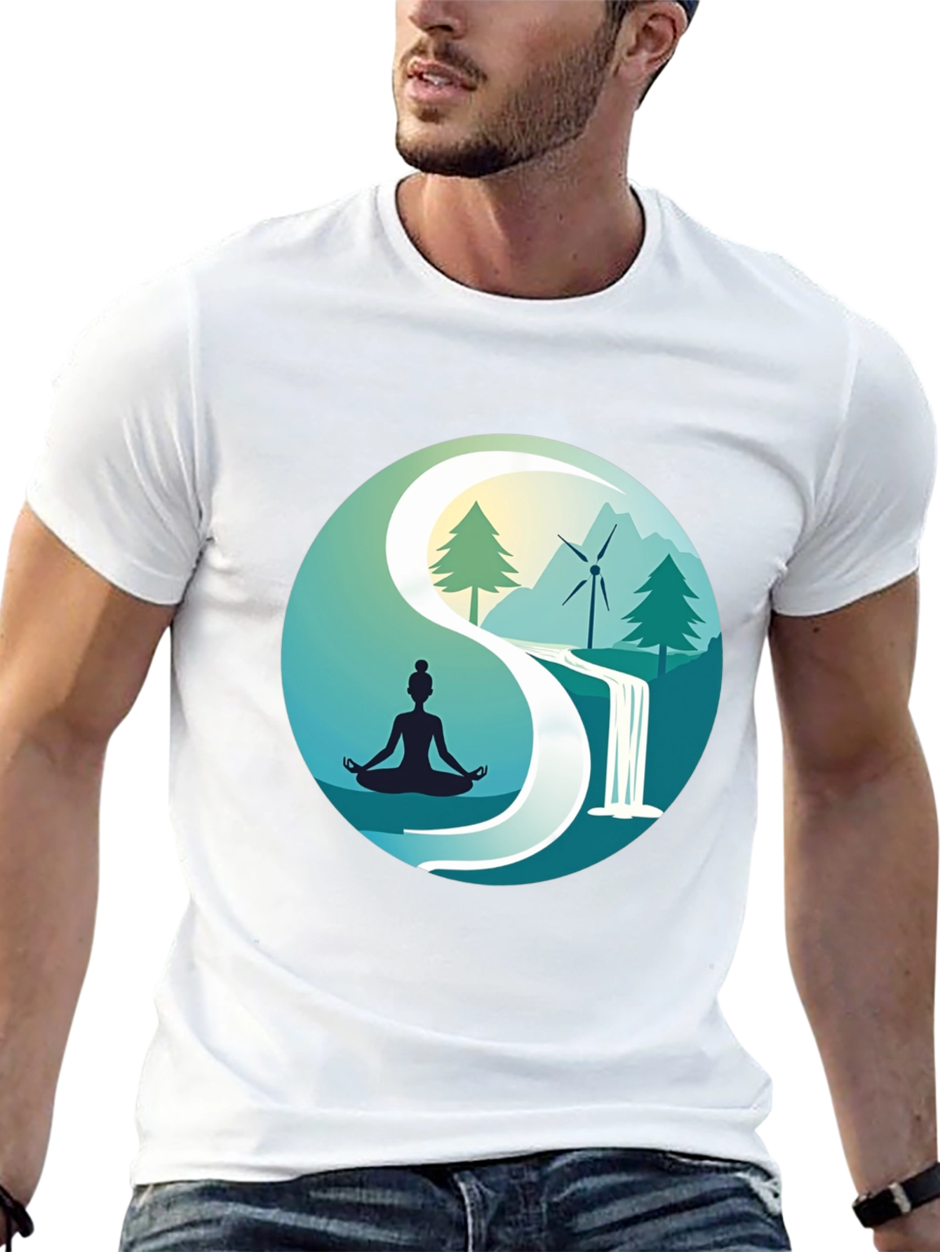 Black Nature Yin Yang T-Shirt - Meditation and Sustainability view 13