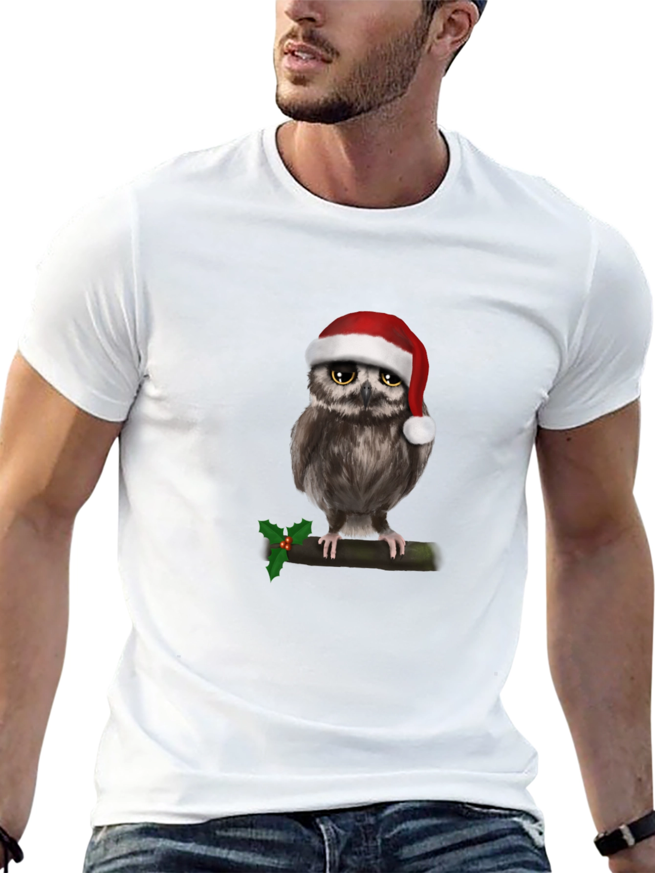 Black Festive Owl Christmas T-Shirt view 13