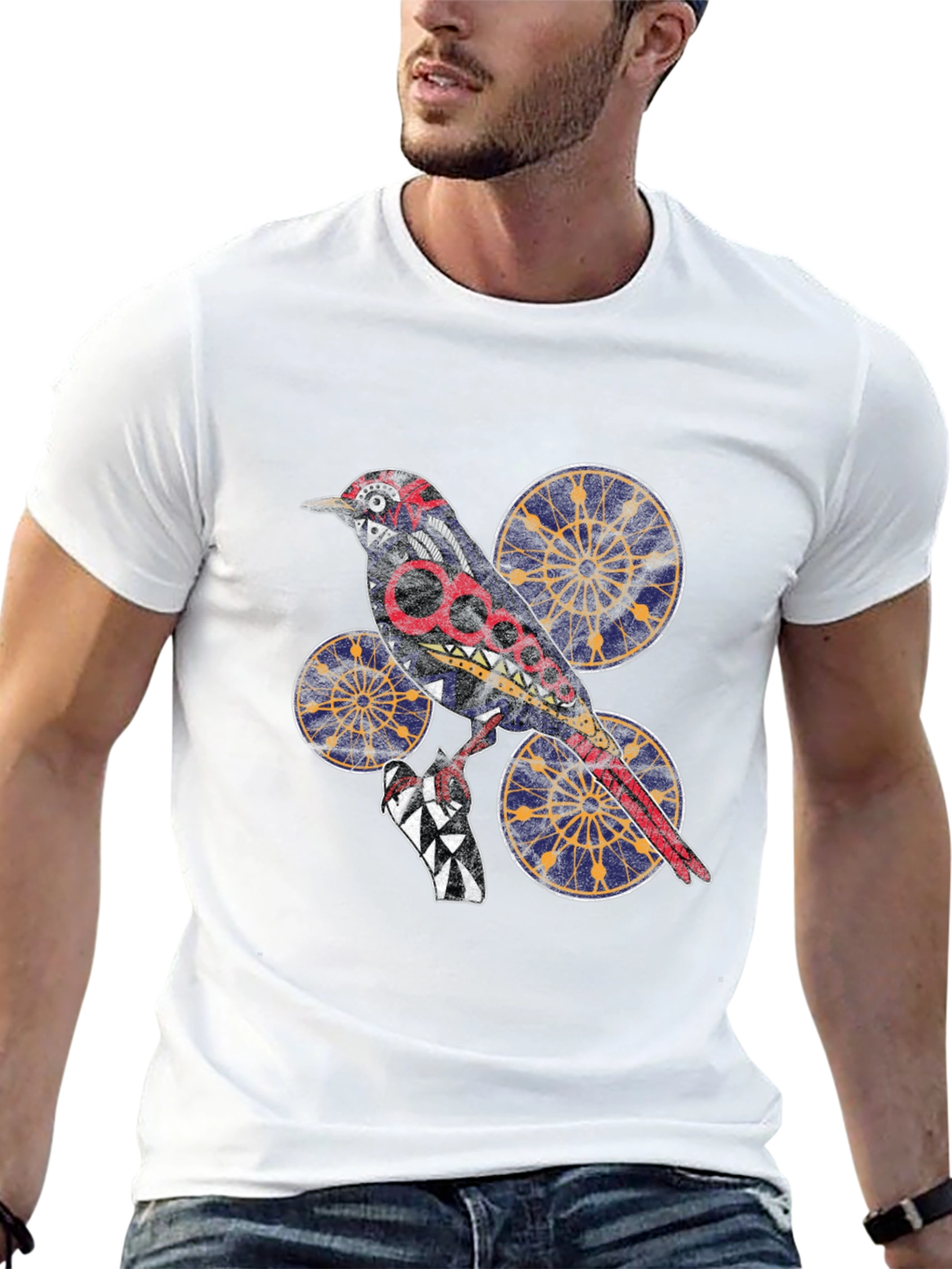 Black Graphic Bird Print T-Shirt - Unique Artistic Design view 13