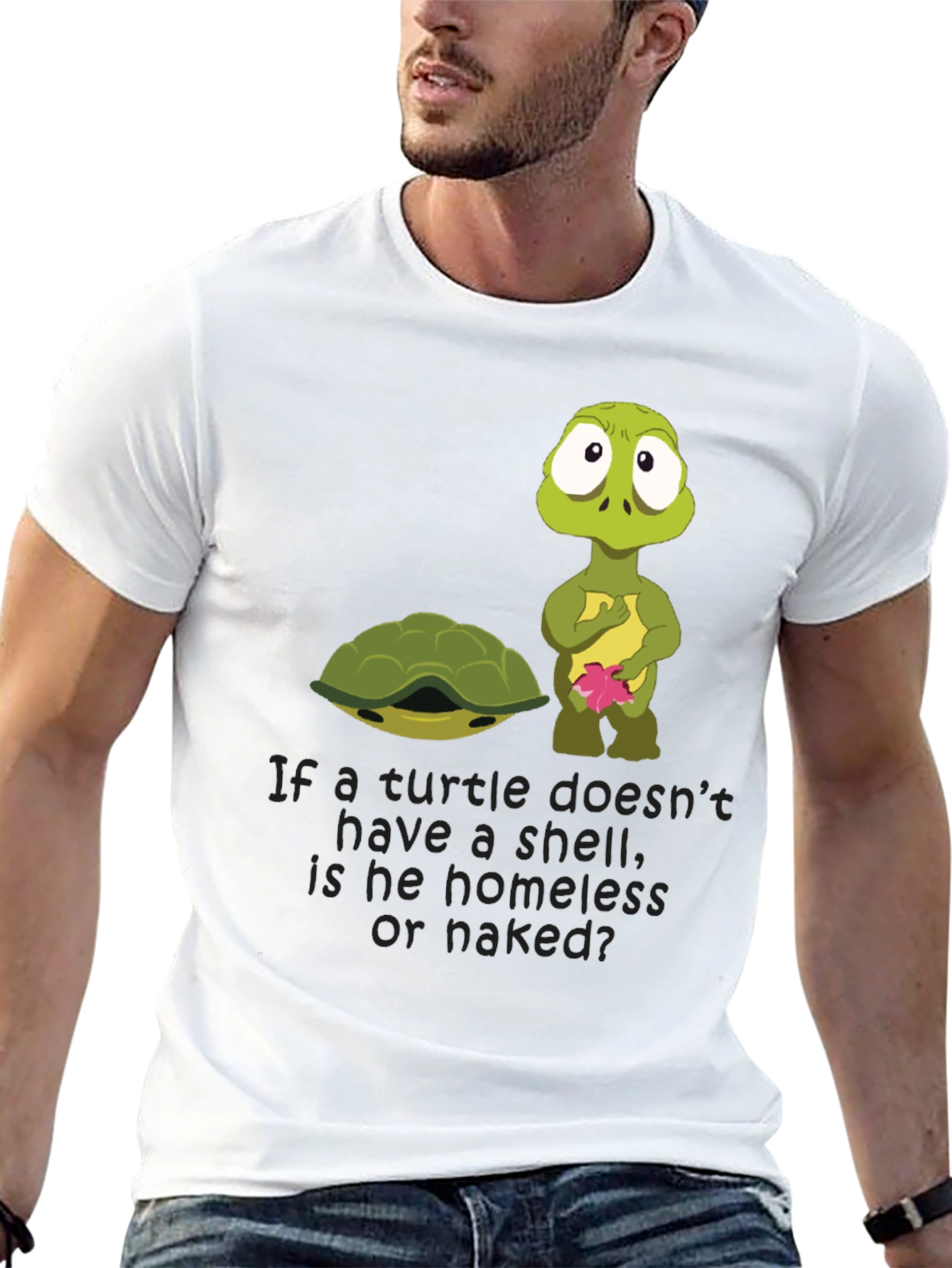 Black Funny Turtle Shell Homeless Naked T-Shirt view 13