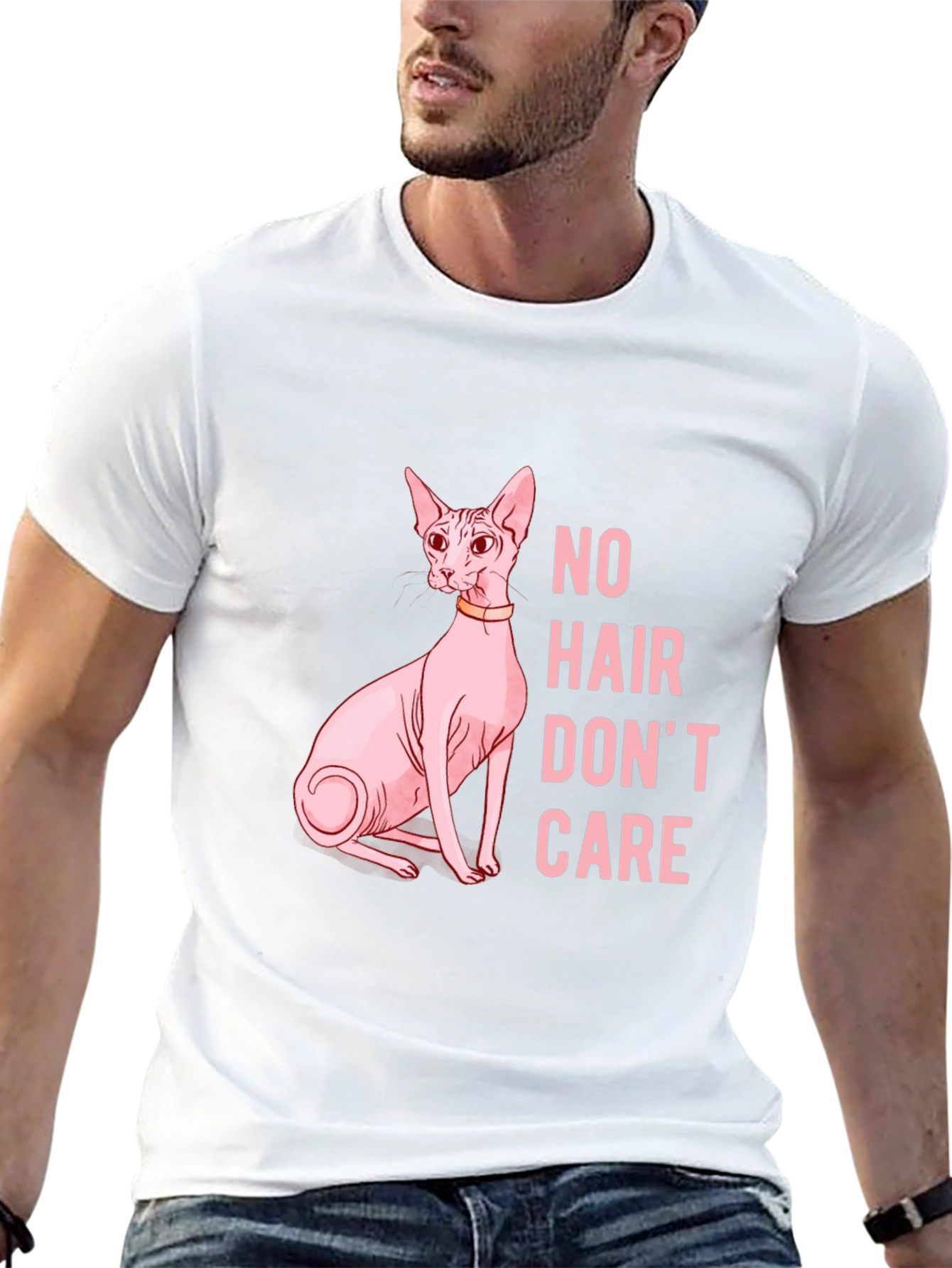 Black Hairless Cat Lover T-Shirt - Funny No Hair Don't Care Tee view 13
